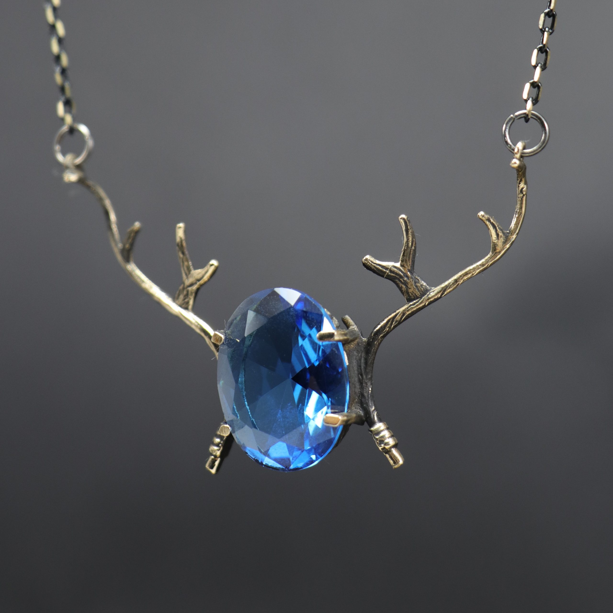 Aquamarine Stone Fall Deer Antler Necklace