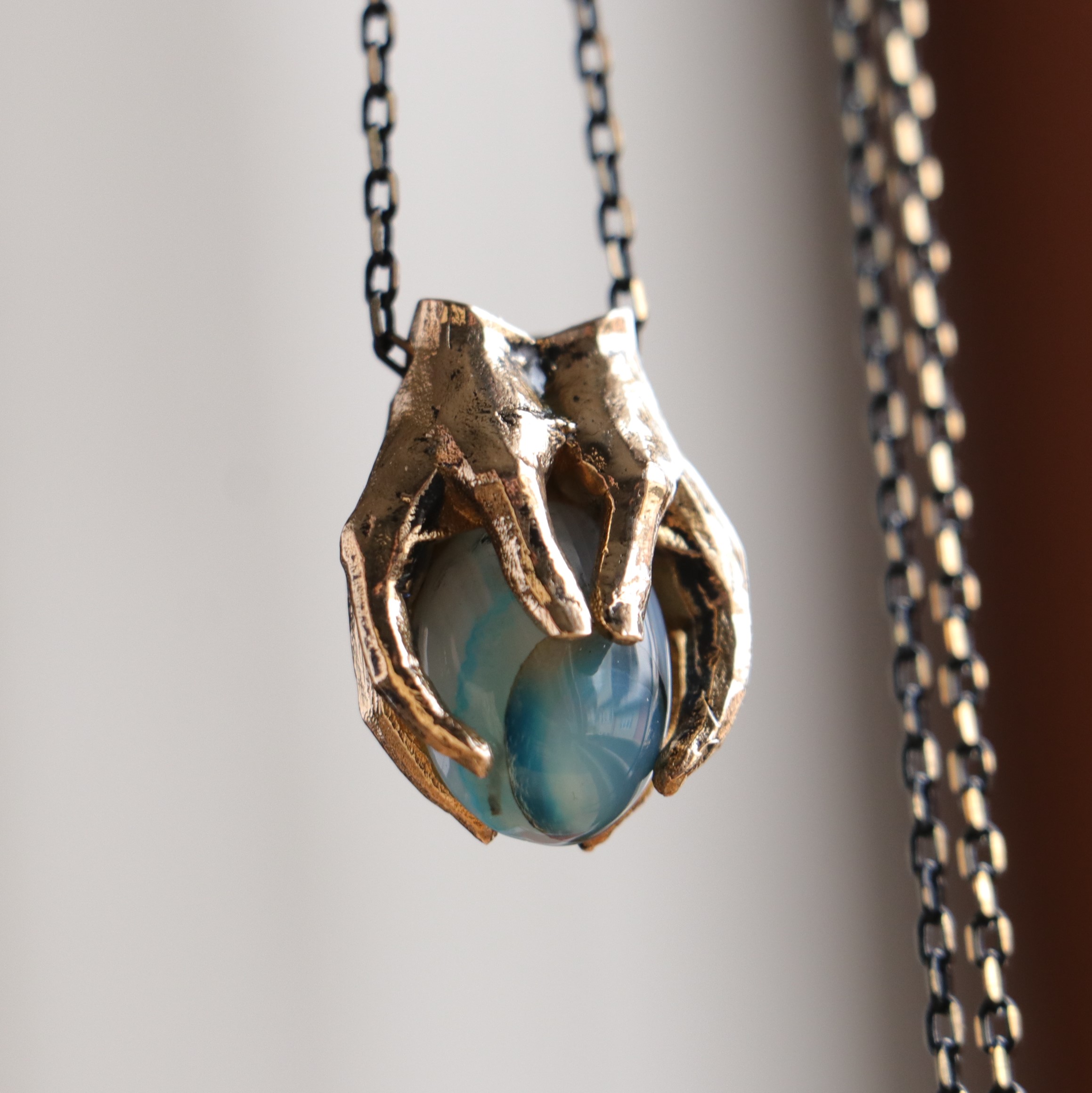 Aquamarine Stone Palm Necklace