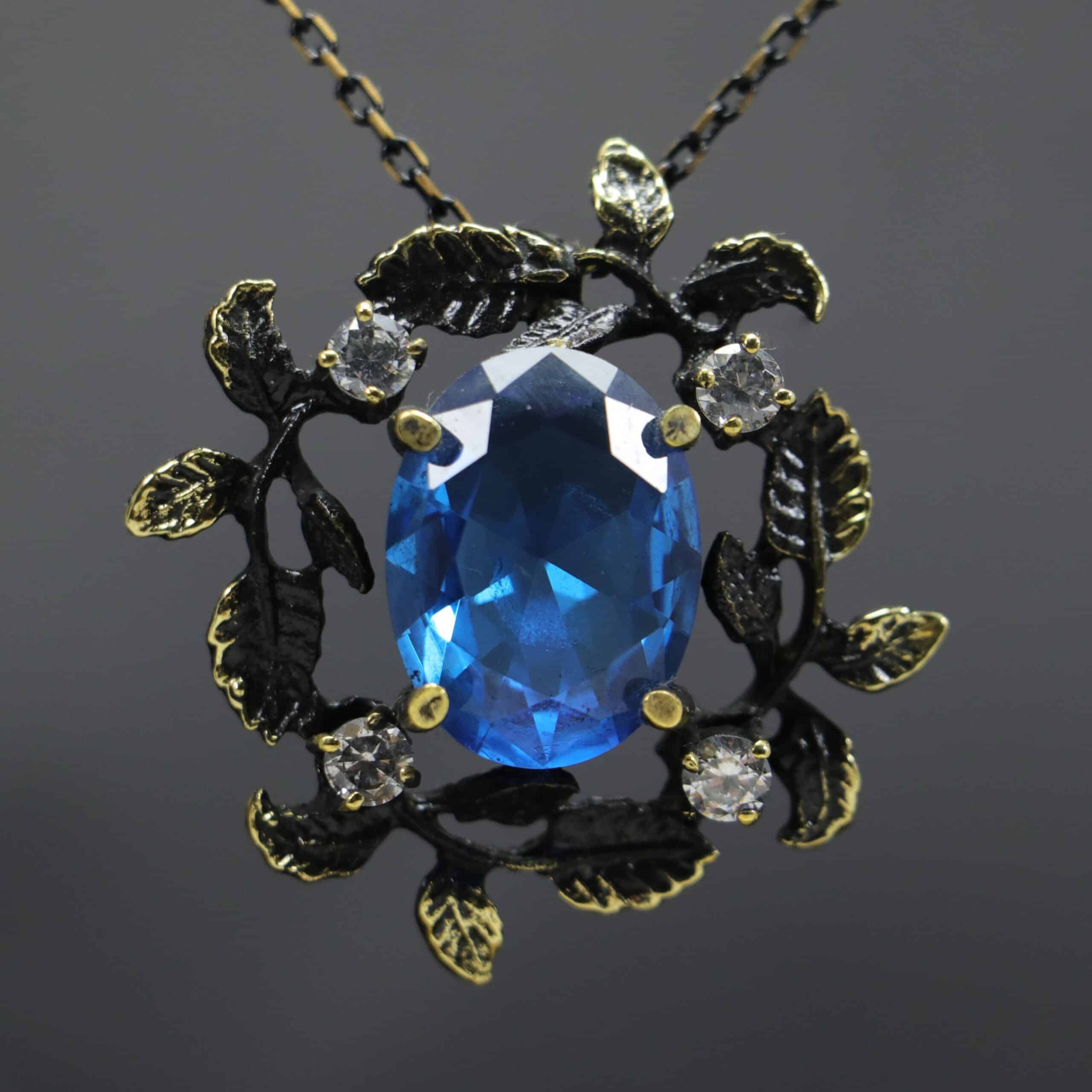 Aquamarine and Swarovski Leaves Necklace