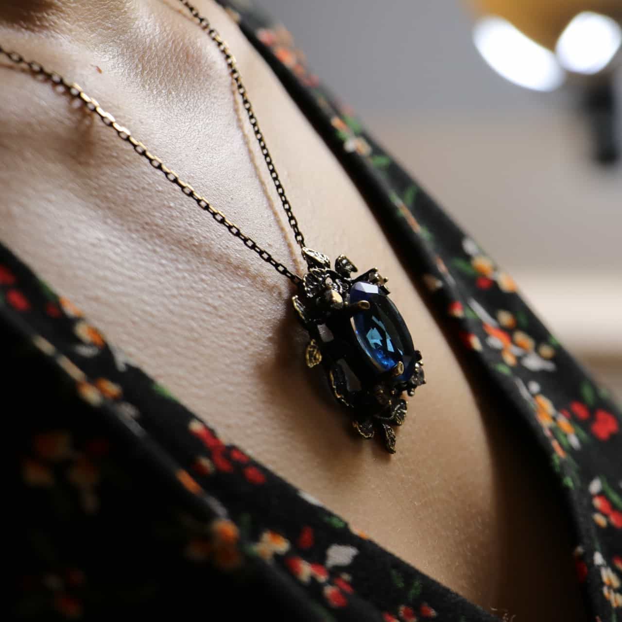 Aquamarine and Swarovski Leaves Necklace
