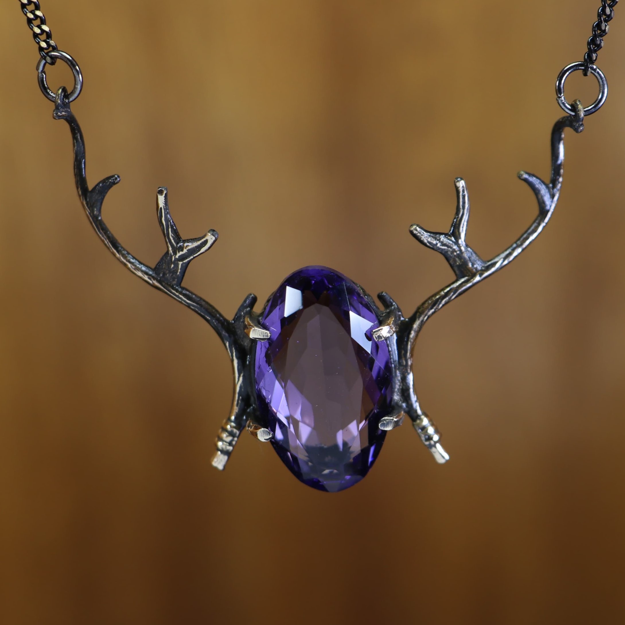 Amethyst Stone Fall Deer Antler Necklace