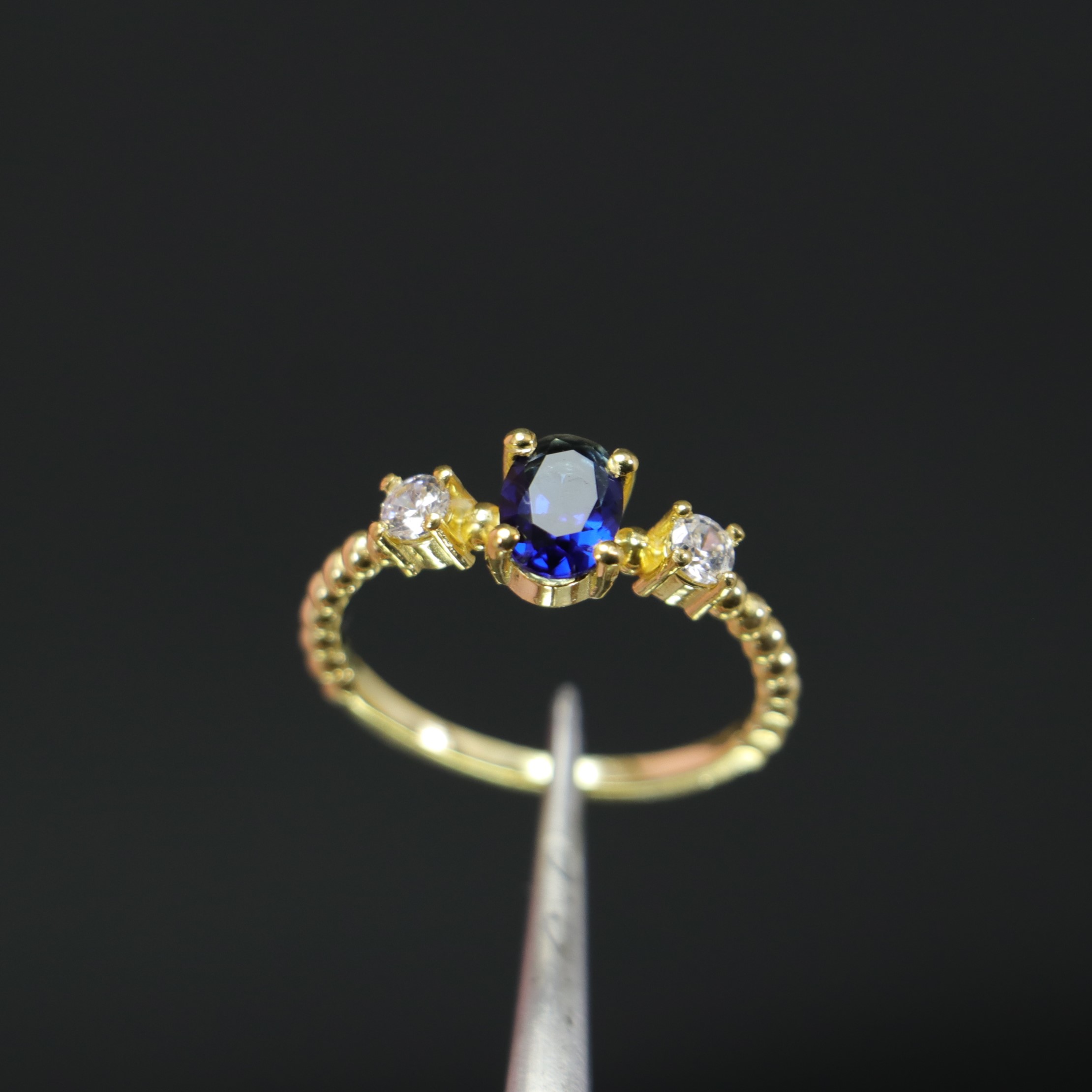 Gold Plated 925 Silver Lab. Sapphire and Swarovski Ring