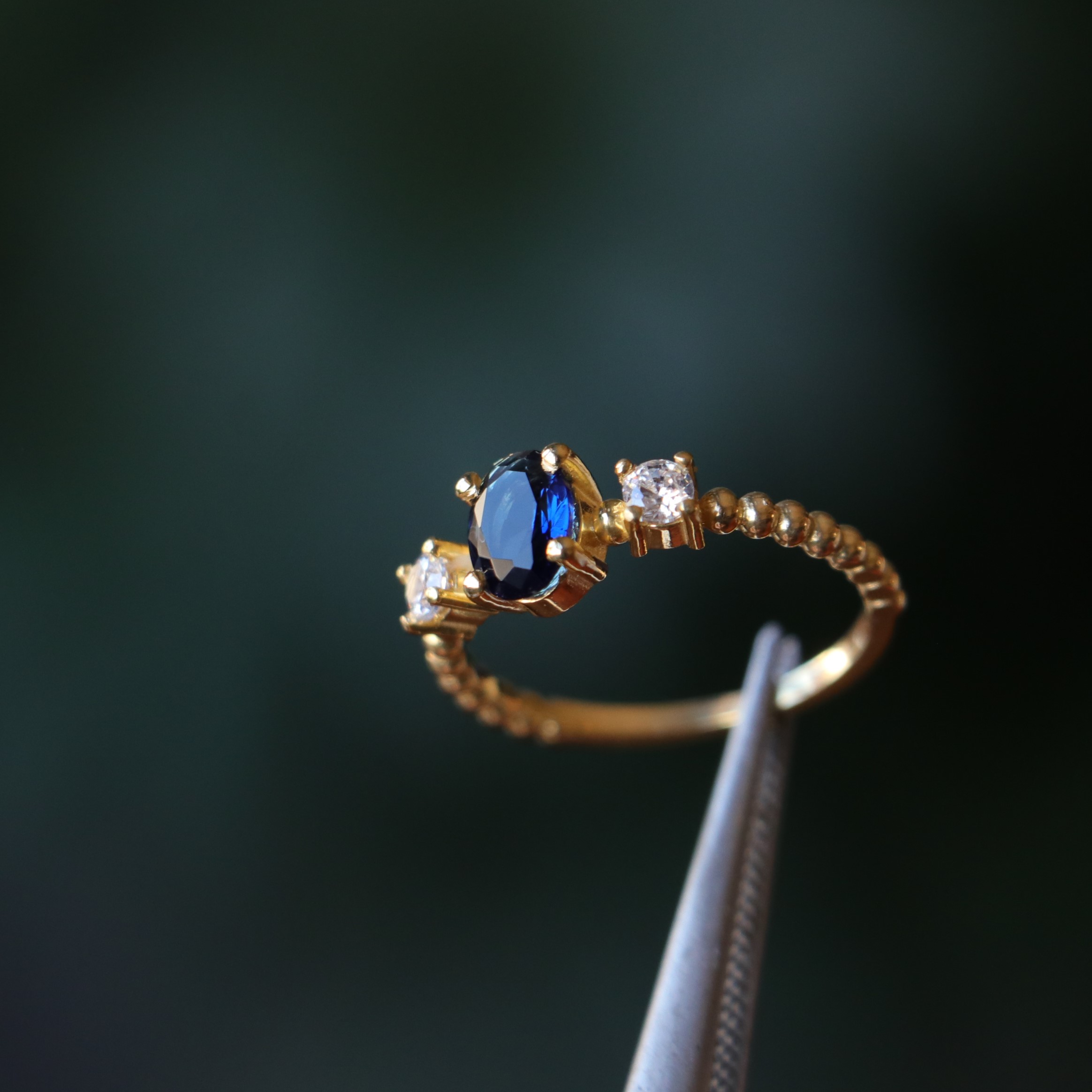 Gold Plated 925 Silver Lab. Sapphire and Swarovski Ring