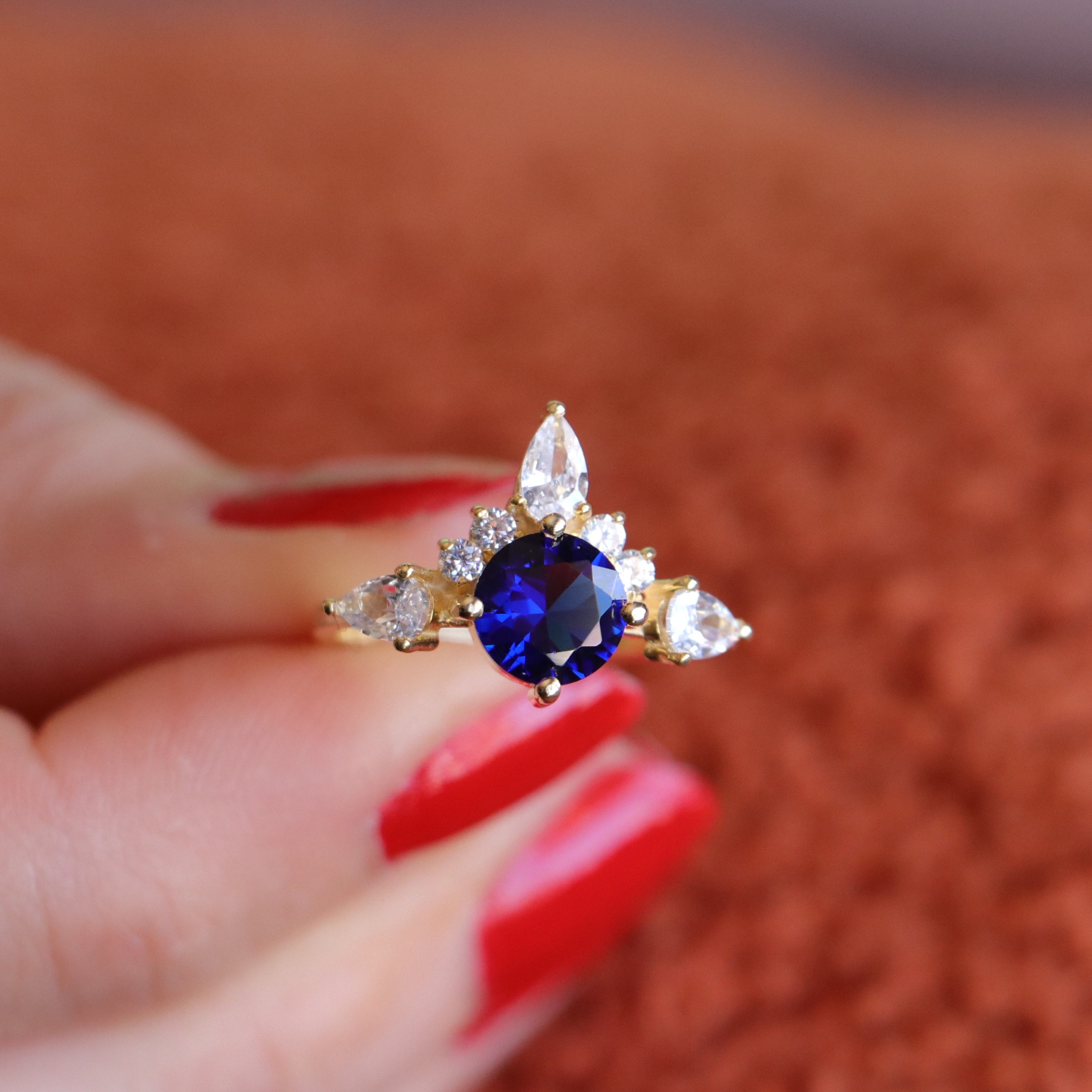 Lab. Sapphire and Swarovski Gold Plated 925 Sterling Silver
