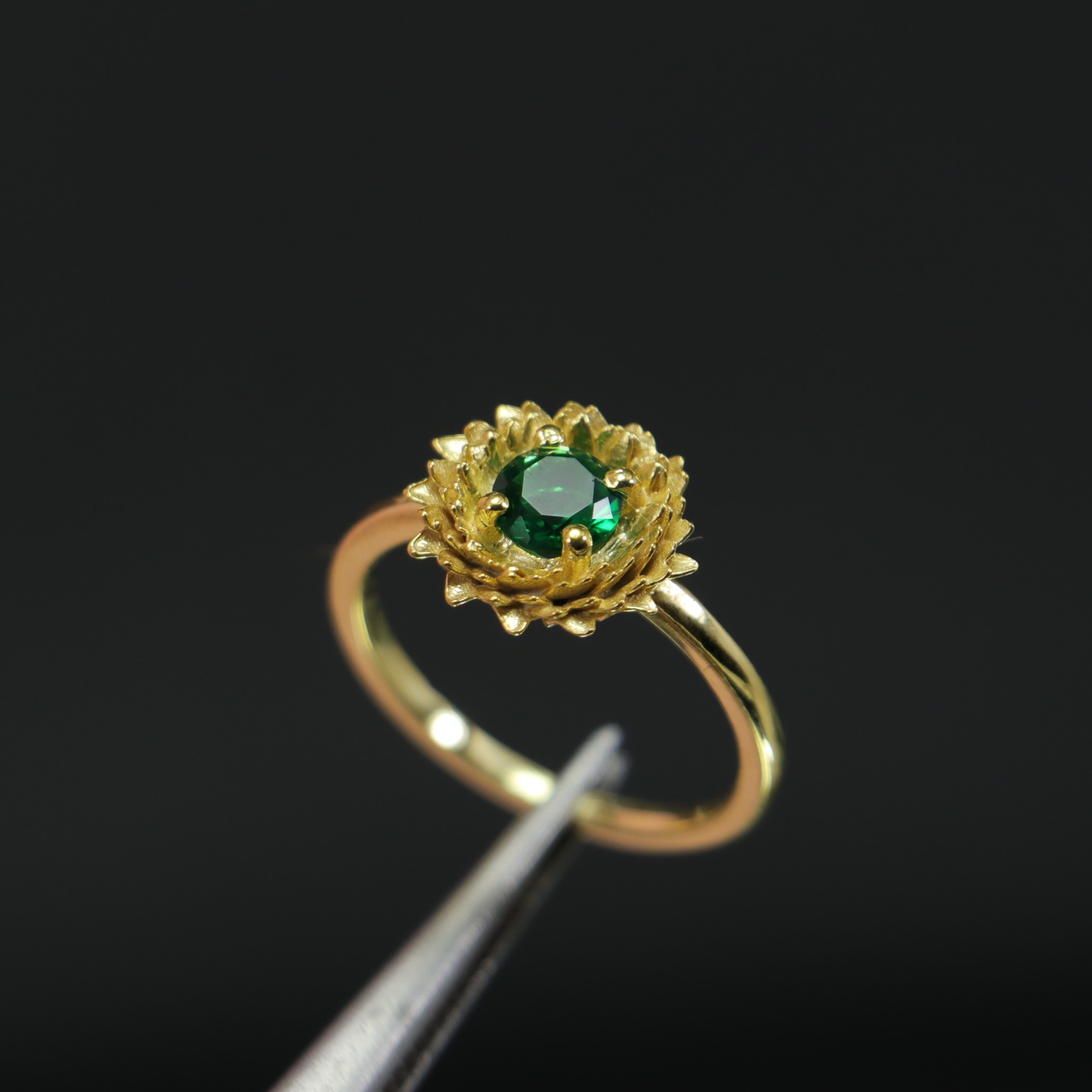 Sunflower Lab. Emerald 925 Sterling Silver Gold Plated Ring