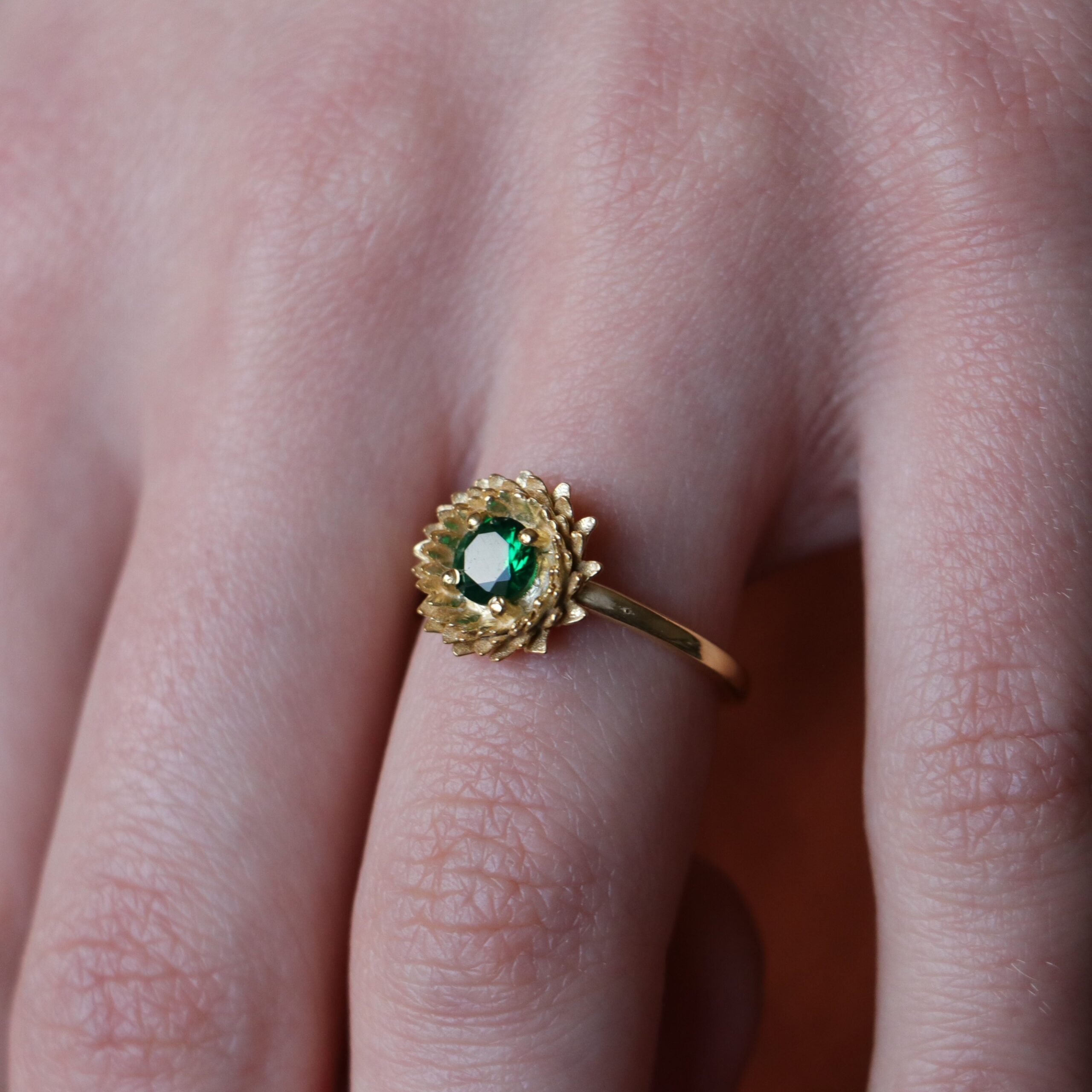 Sunflower Lab. Emerald 925 Sterling Silver Gold Plated Ring