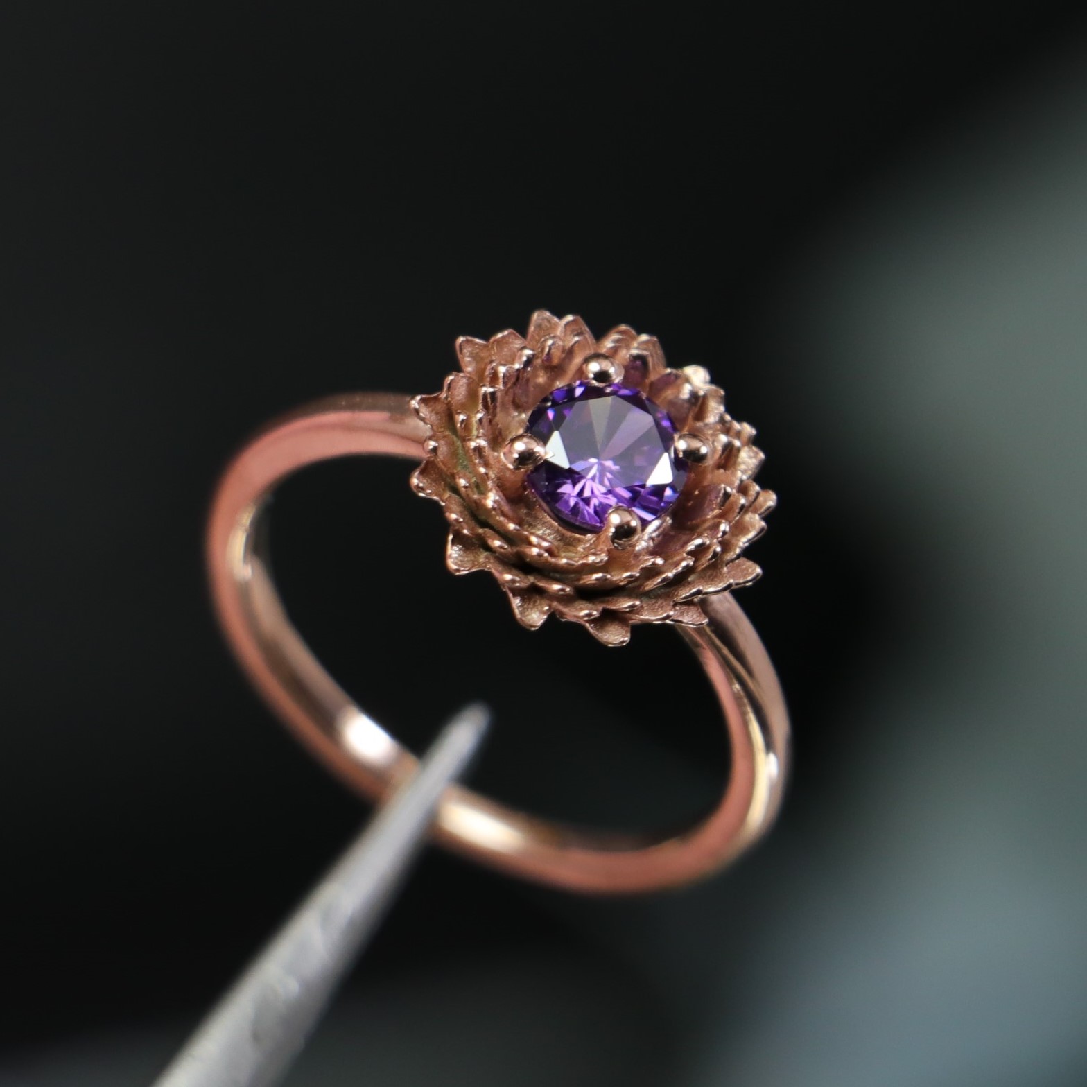Sunflower Amethyst 925 Sterling Silver Rose Gold Plated Ring