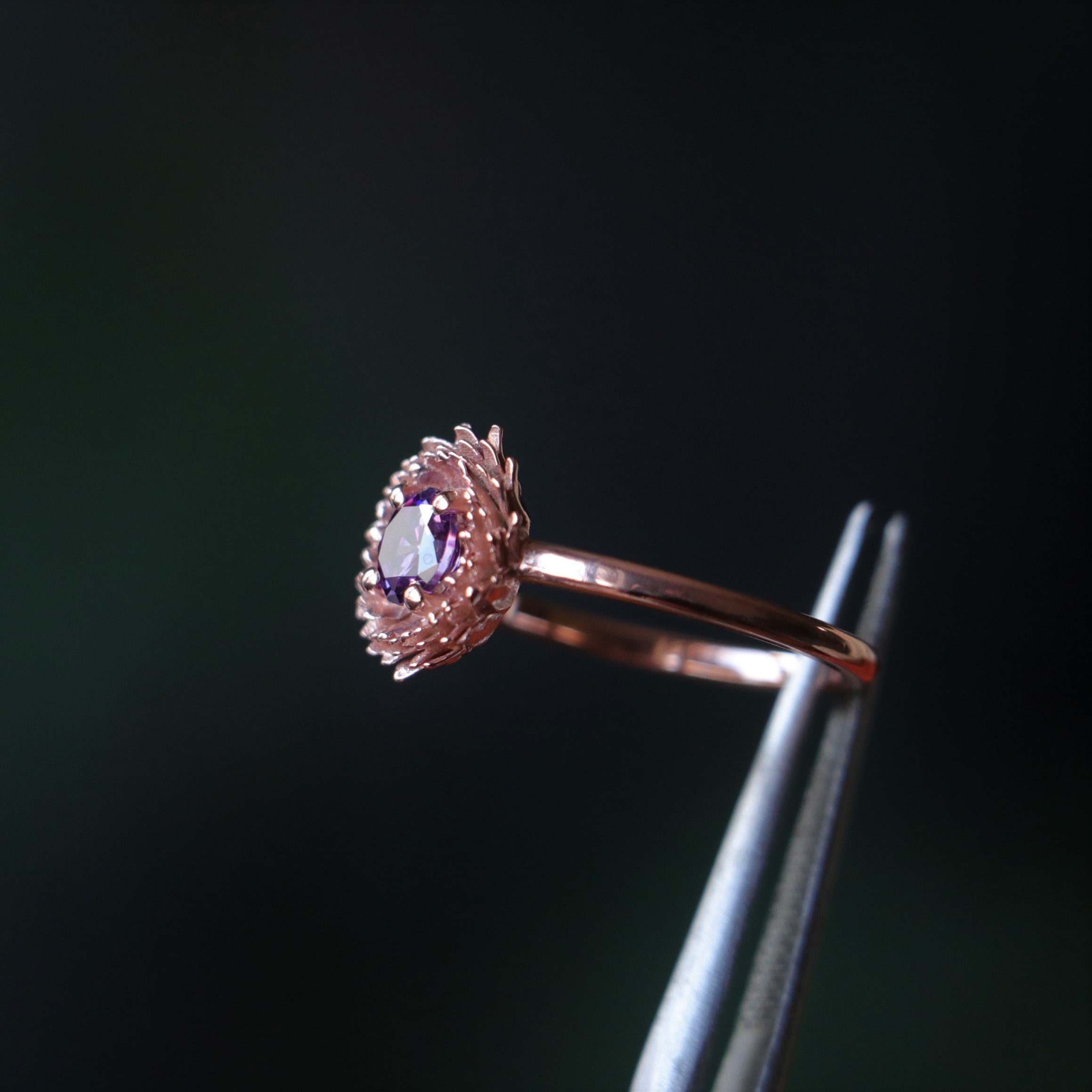 Sunflower Amethyst 925 Sterling Silver Rose Gold Plated Ring