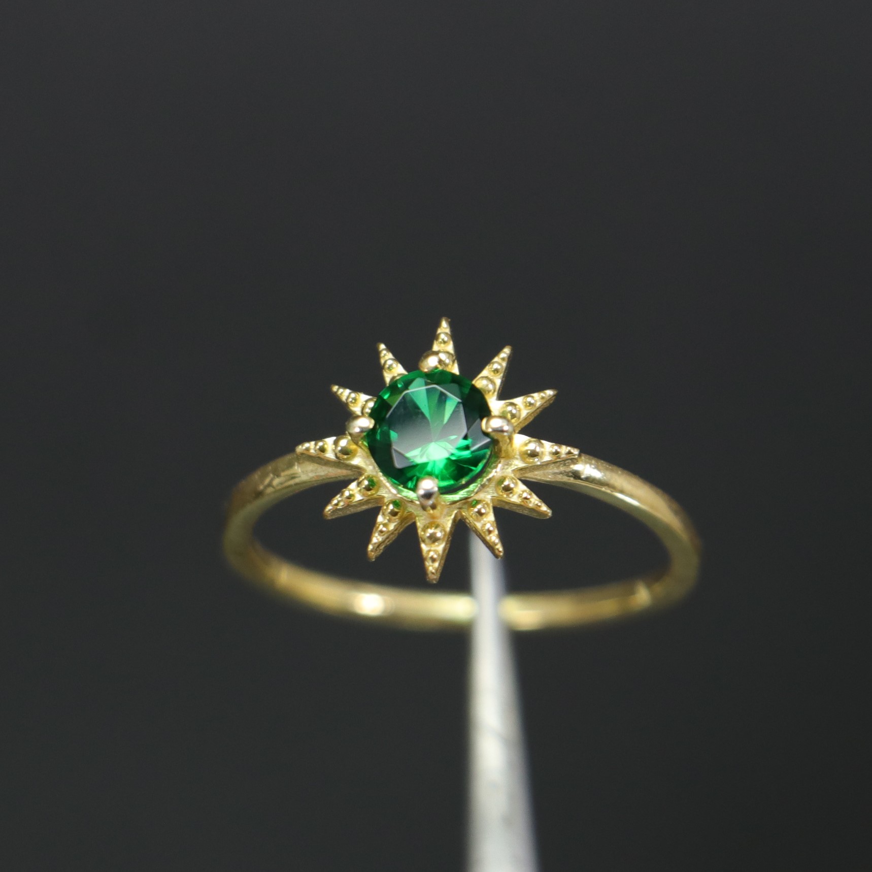 Star 925 Silver Lab. Emerald Gold Plated Ring