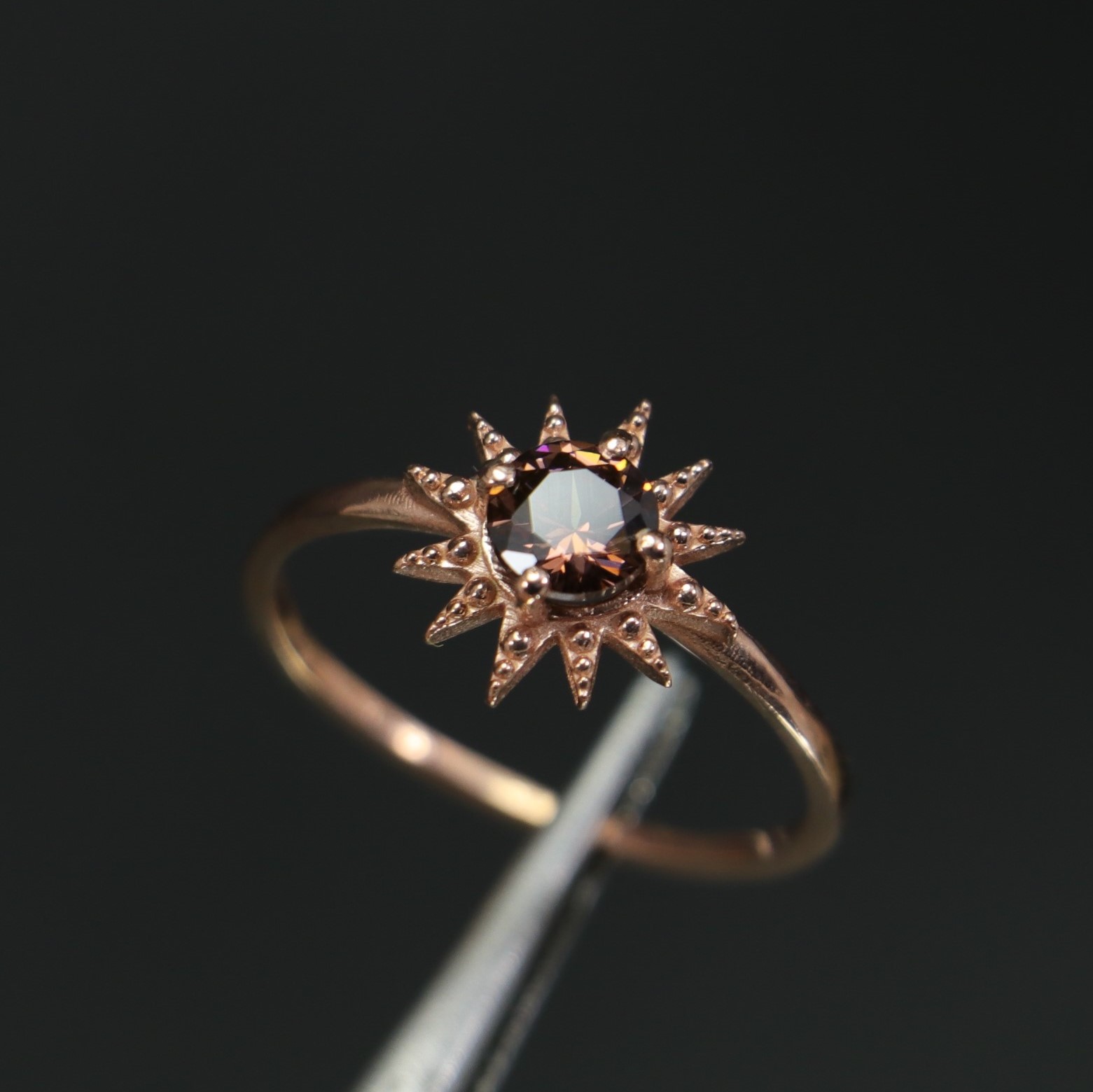 Star 925 Silver Champagne Stone Gold Plated Ring