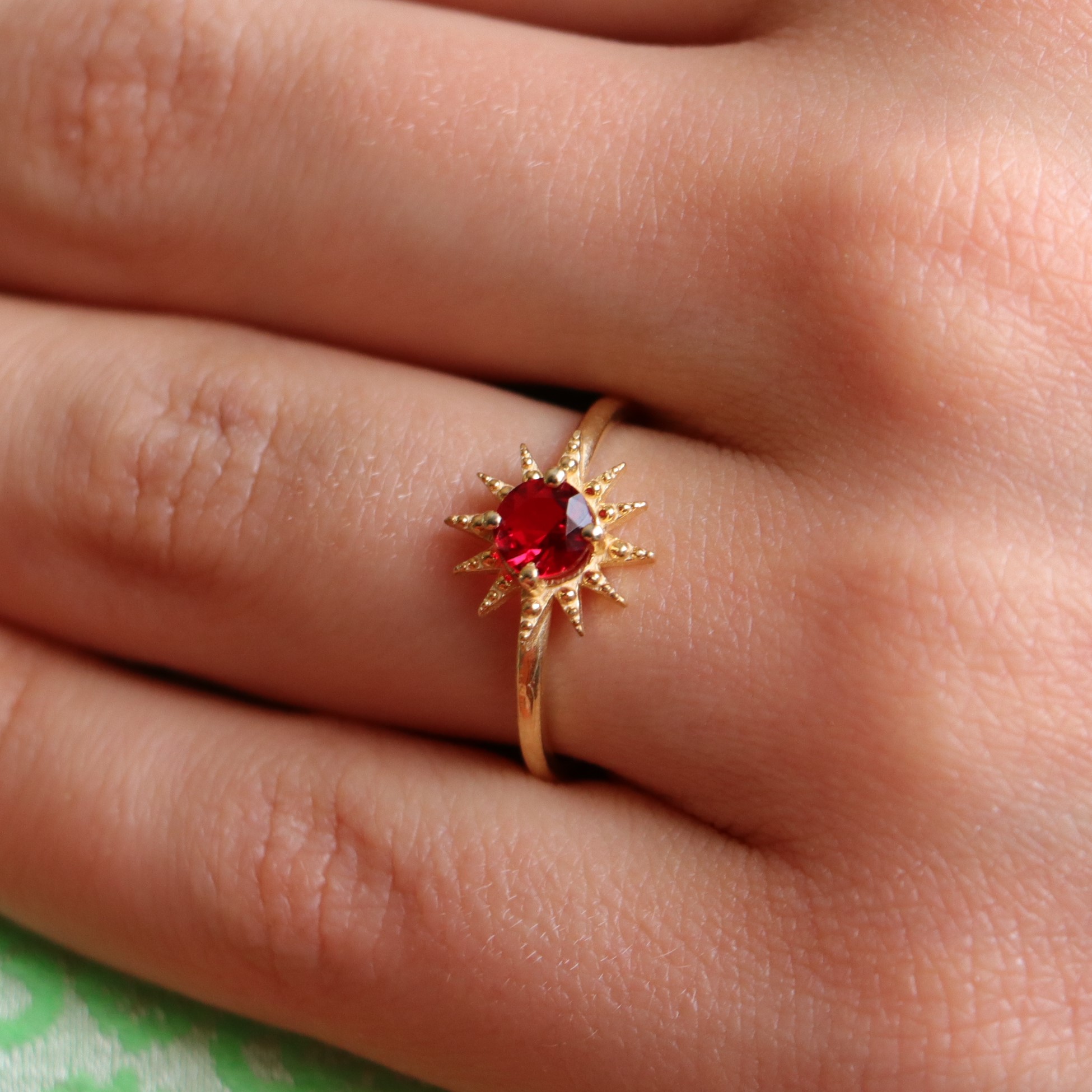 Star 925 Silver Lab. Ruby Gold Plated Ring