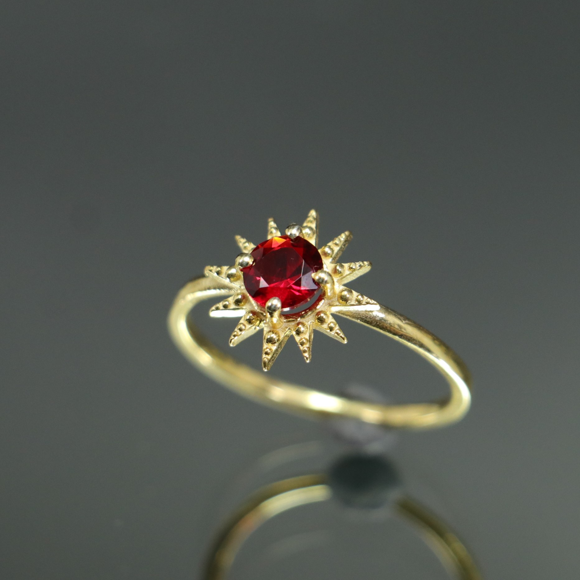 Star 925 Silver Lab. Ruby Gold Plated Ring