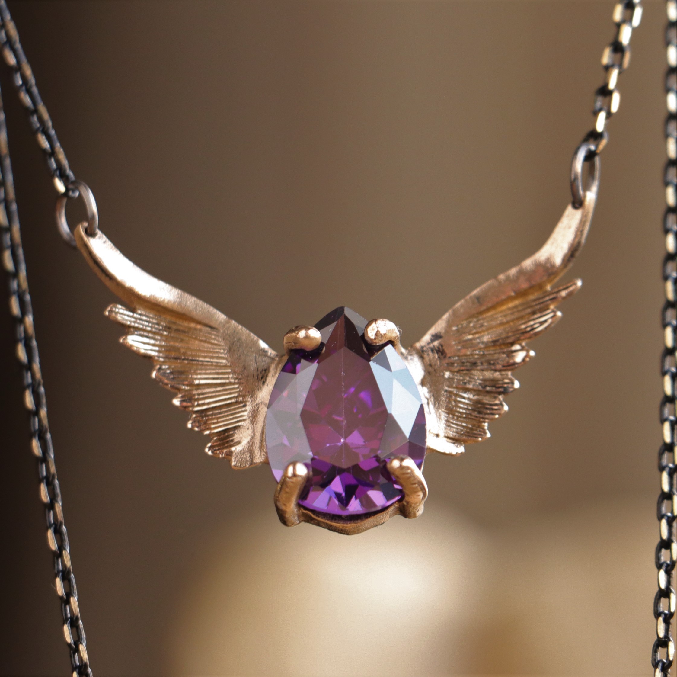Drop Amethyst Stone Wing Necklace