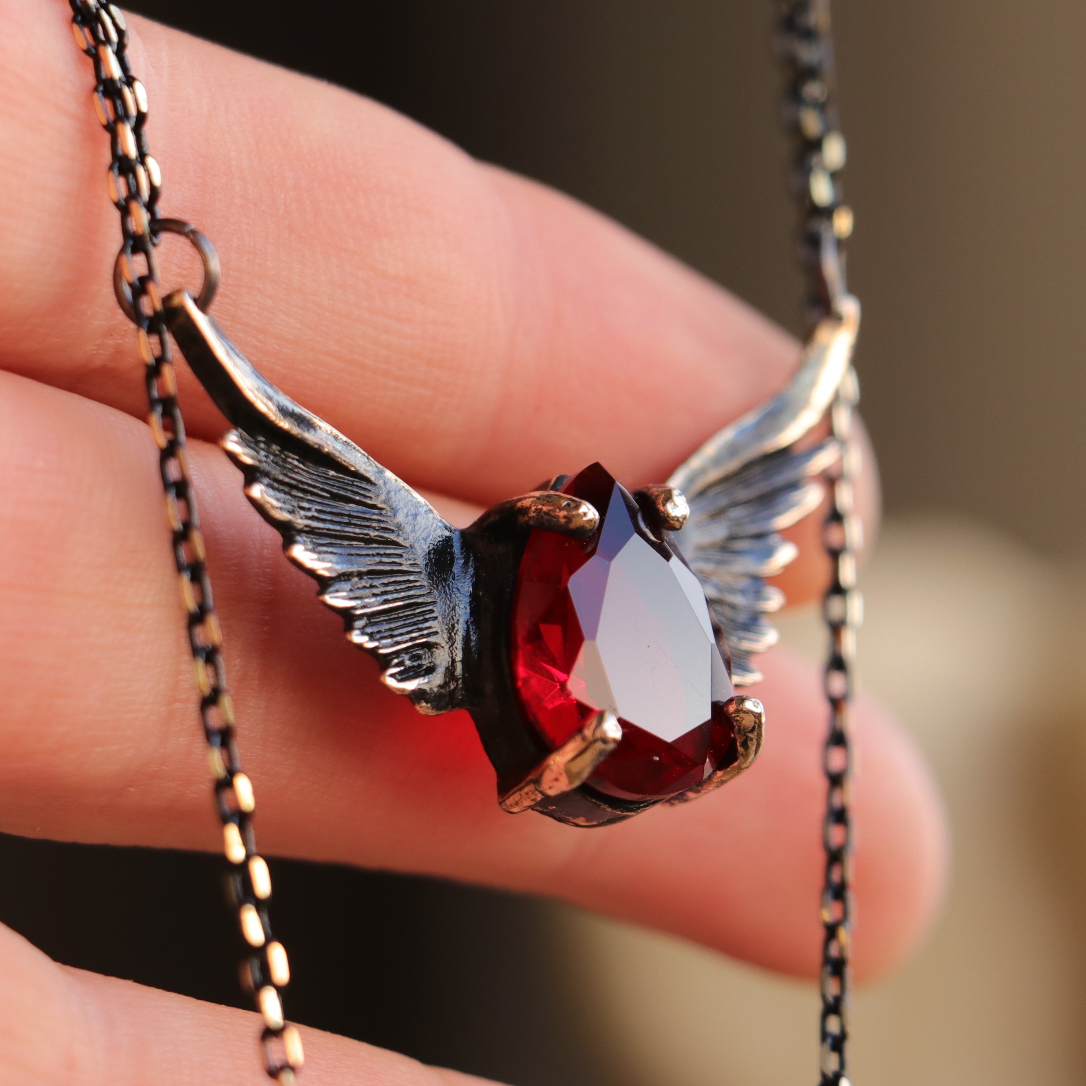 Drop Garnet Stone Wing Necklace