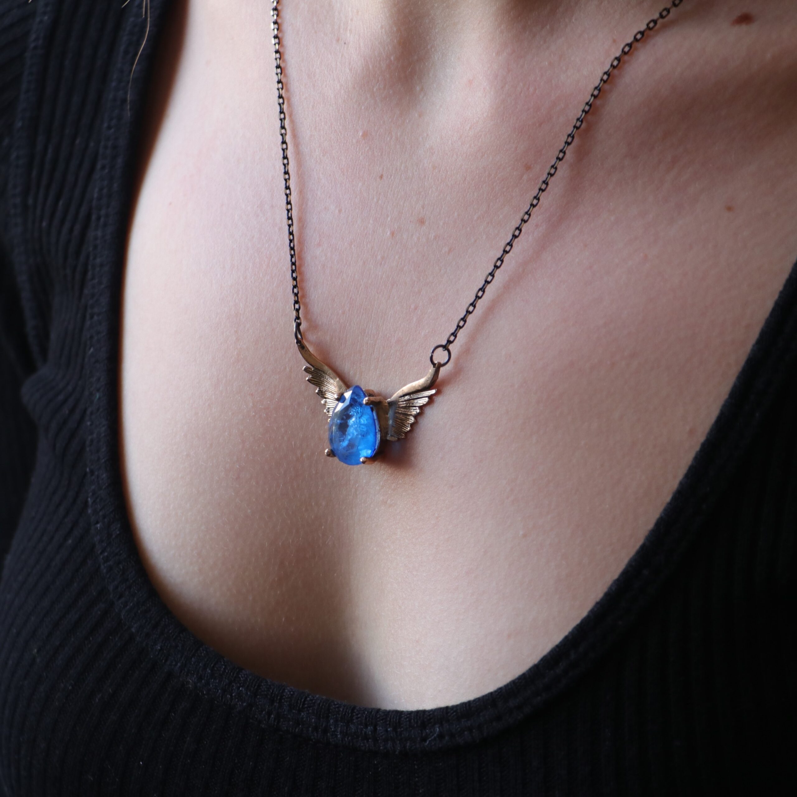 Drop Garnet Stone Wing Necklace