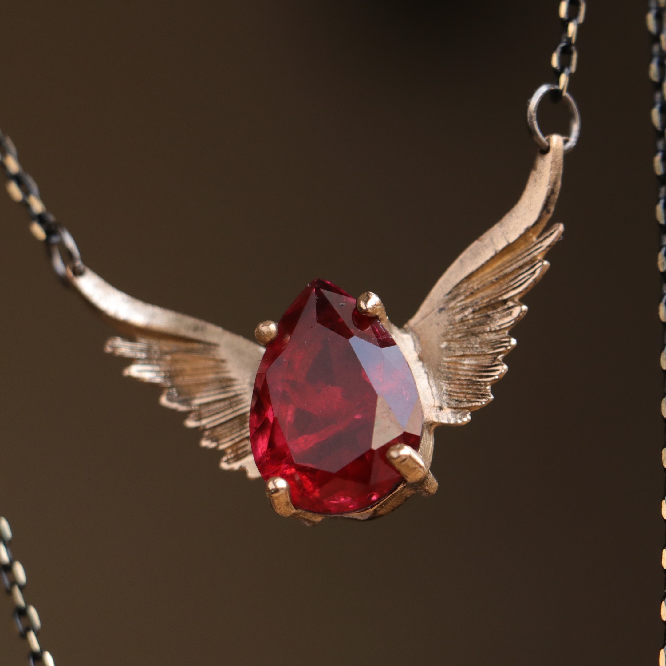 Drop Root Garnet Stone Wing Necklace