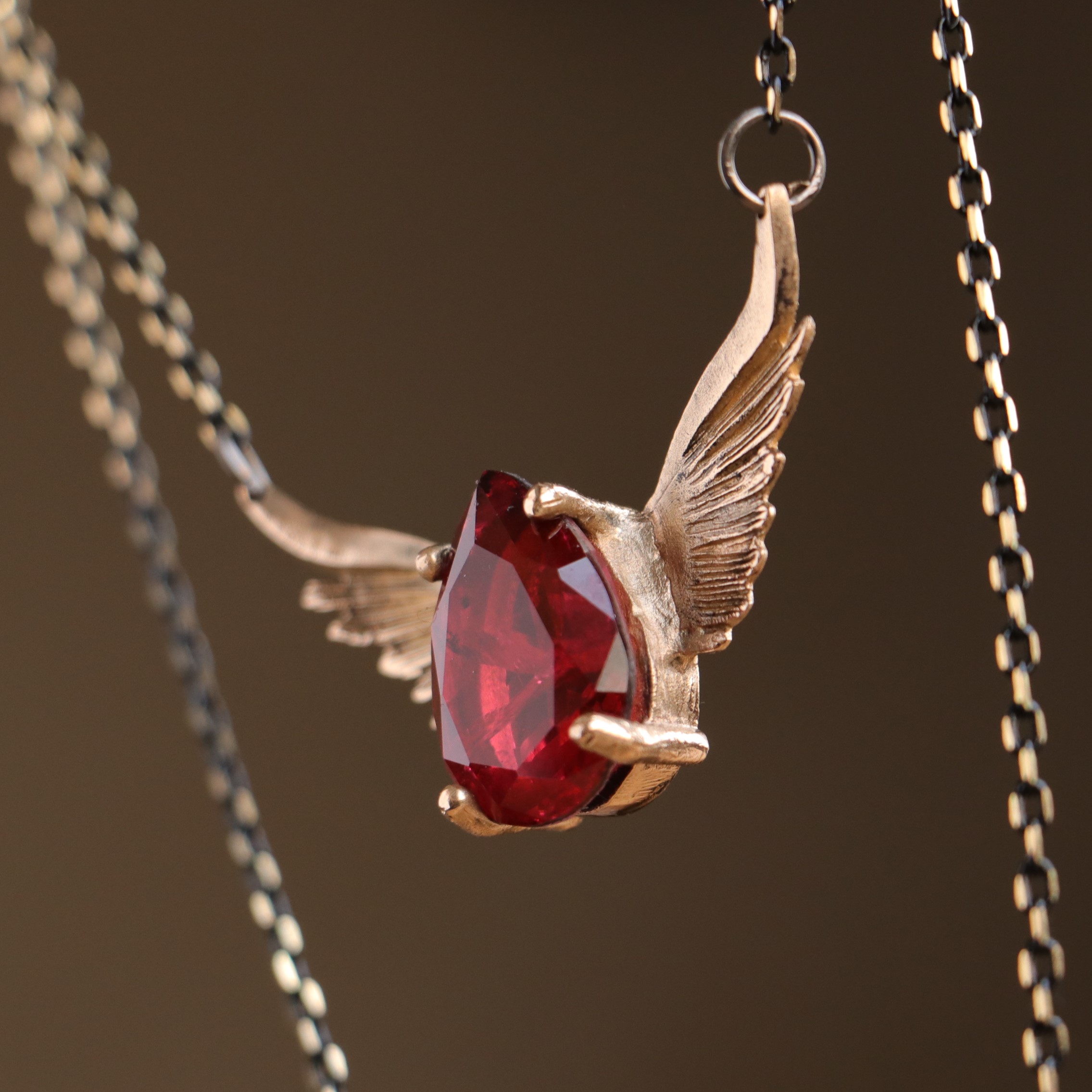 Drop Root Garnet Stone Wing Necklace