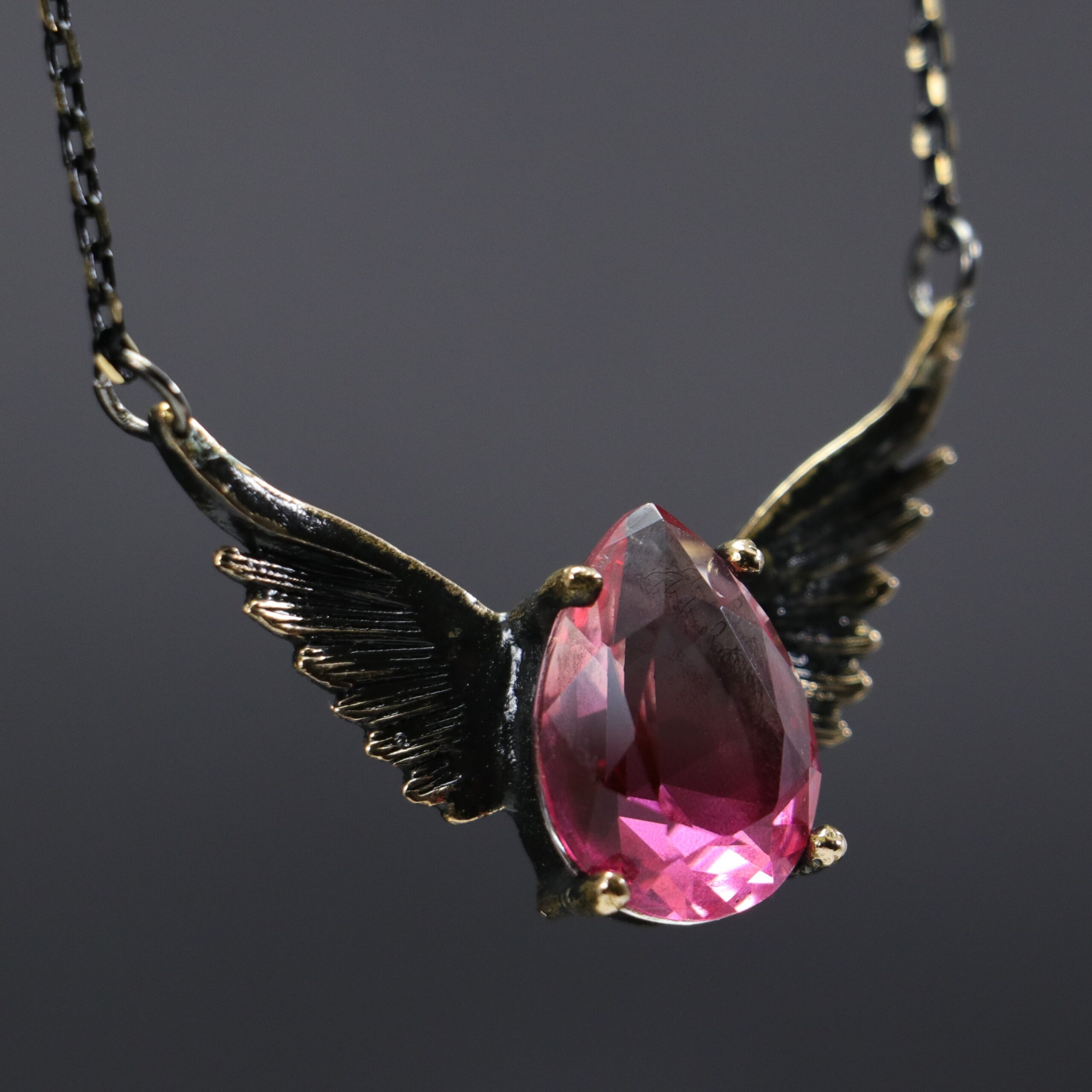 Drop Rose Quartz Wing Necklace