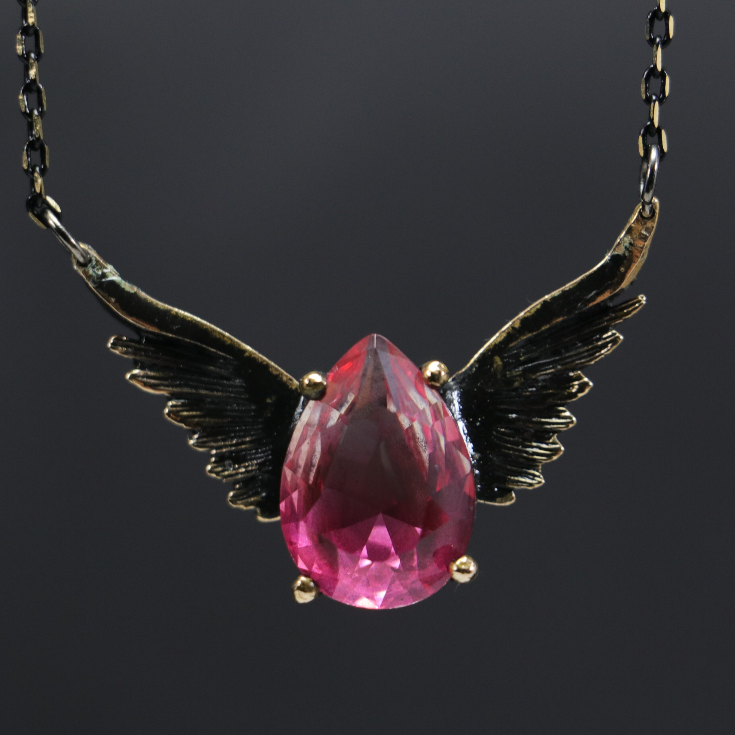 Drop Rose Quartz Wing Necklace