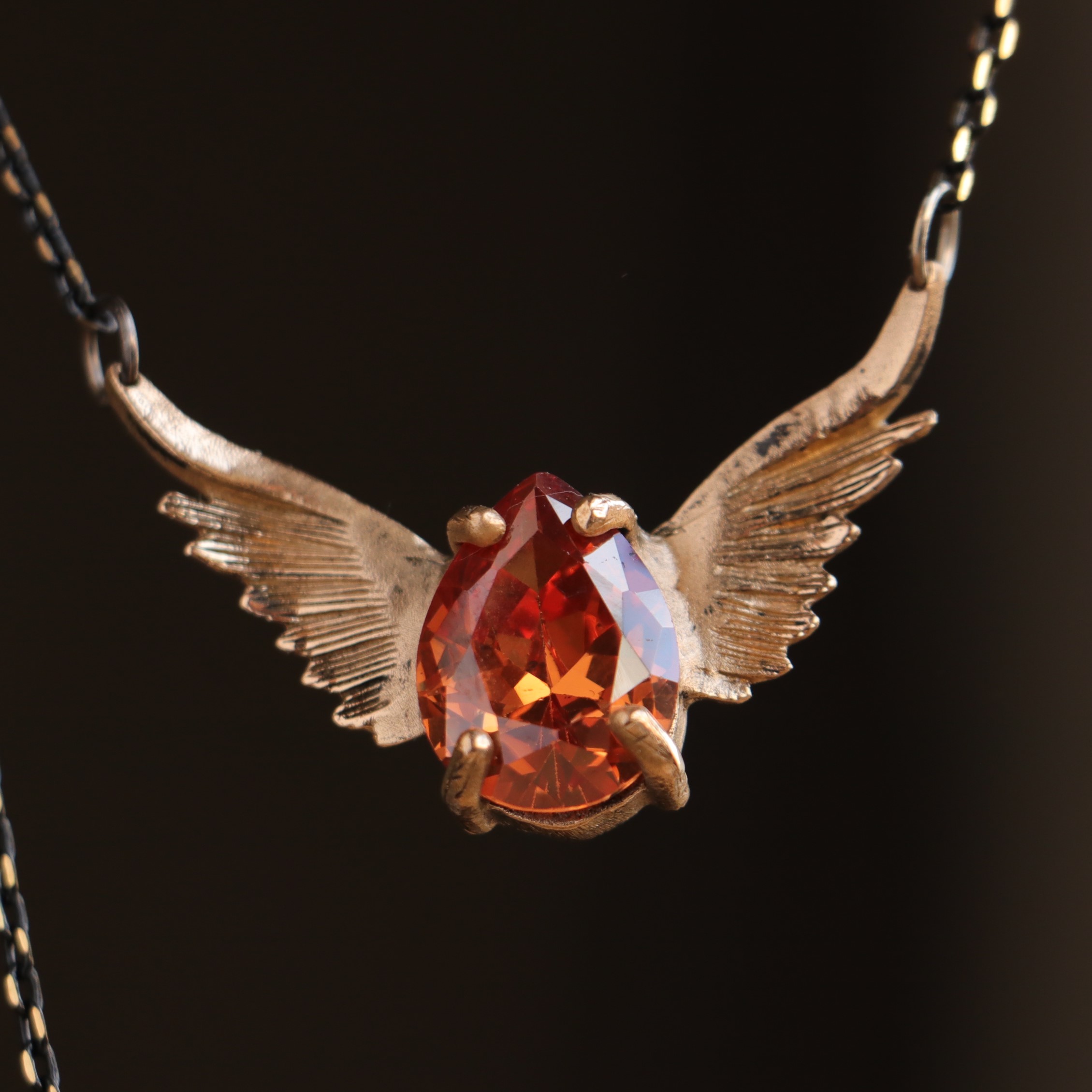 Drop Citrine Stone Wing Necklace