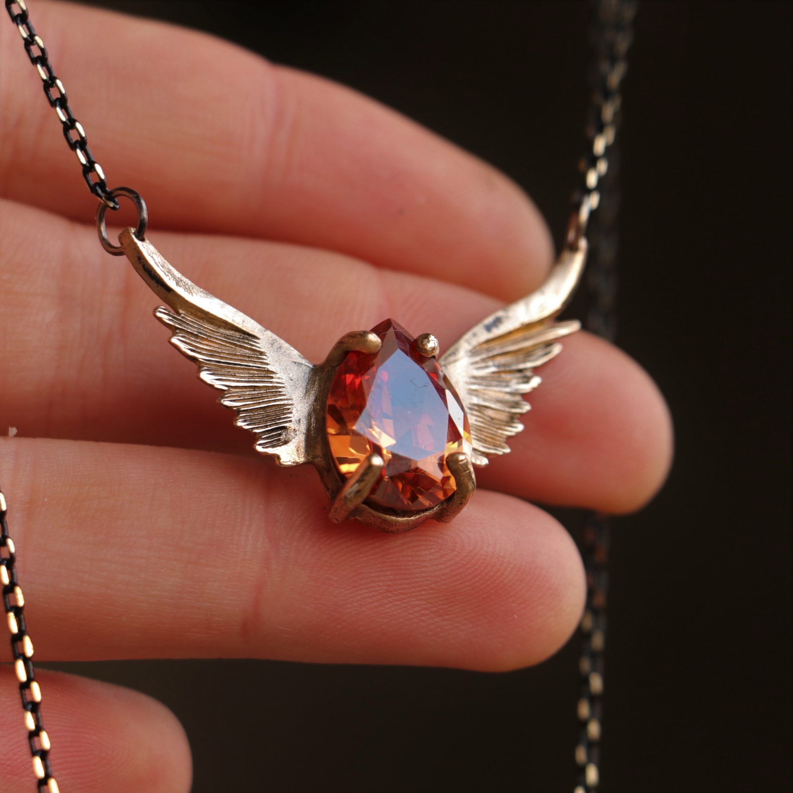 Drop Citrine Stone Wing Necklace