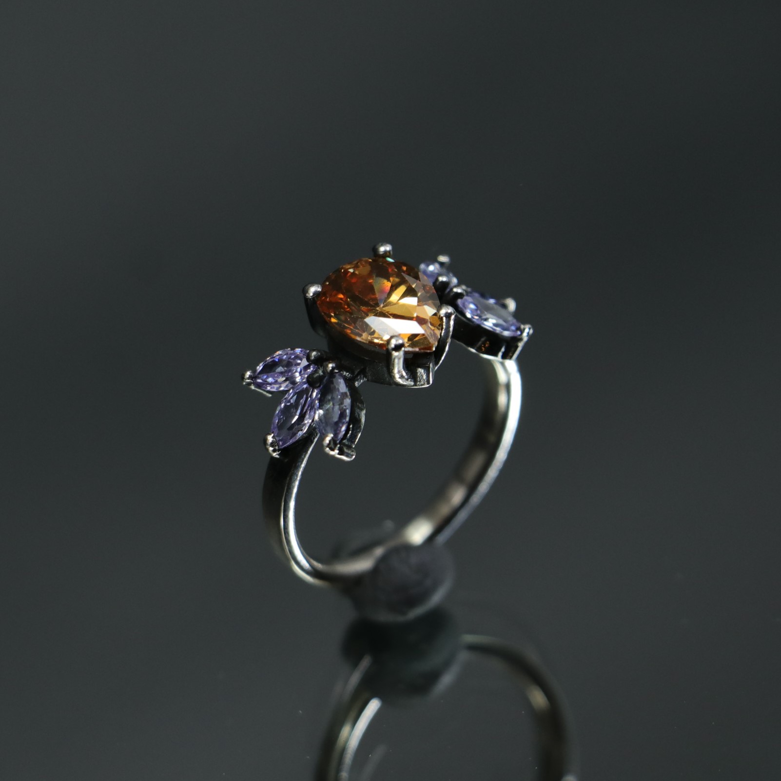 Drop Citrine Marquise Pink Amethyst 925 Sterling Silver Ring