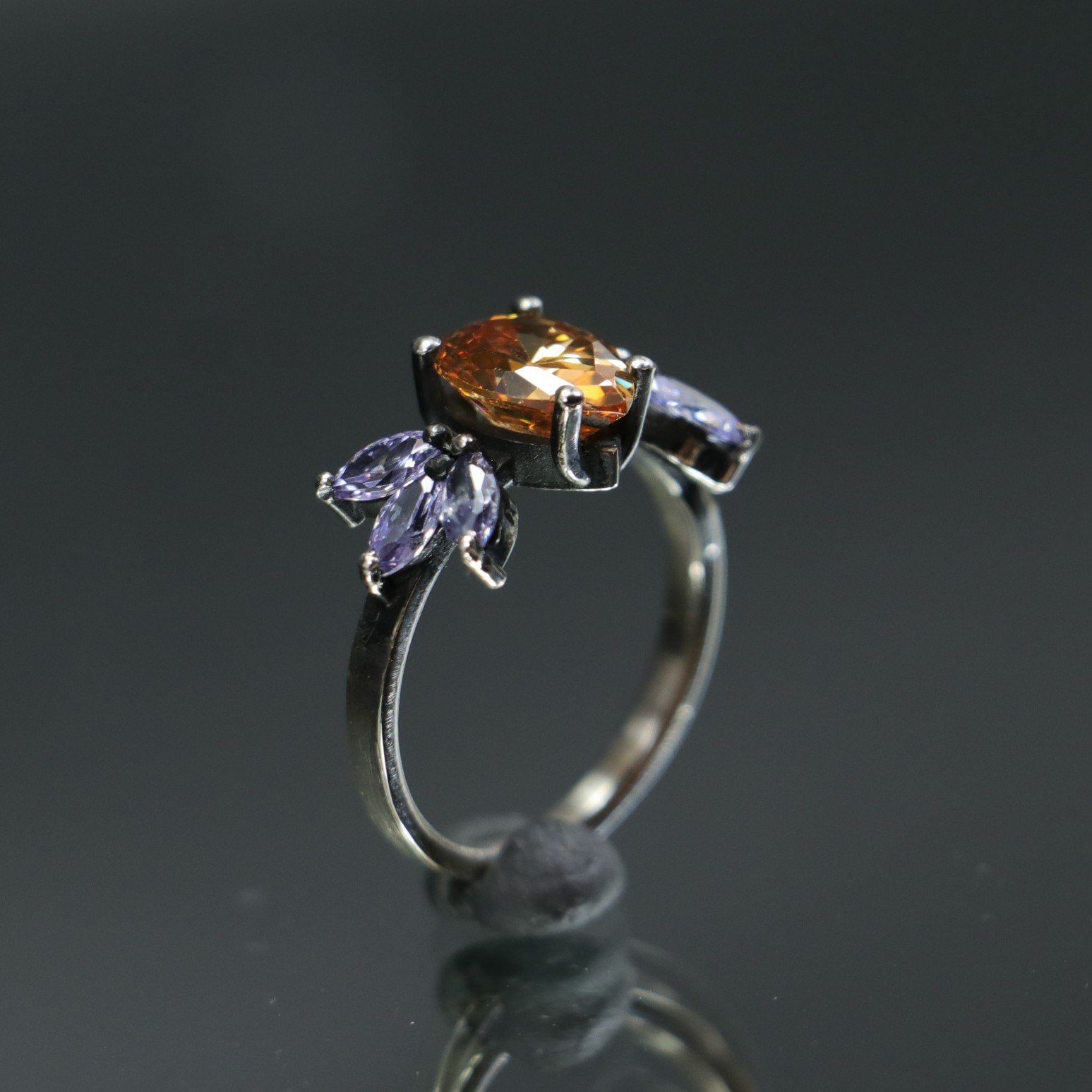Drop Citrine Marquise Pink Amethyst 925 Sterling Silver Ring