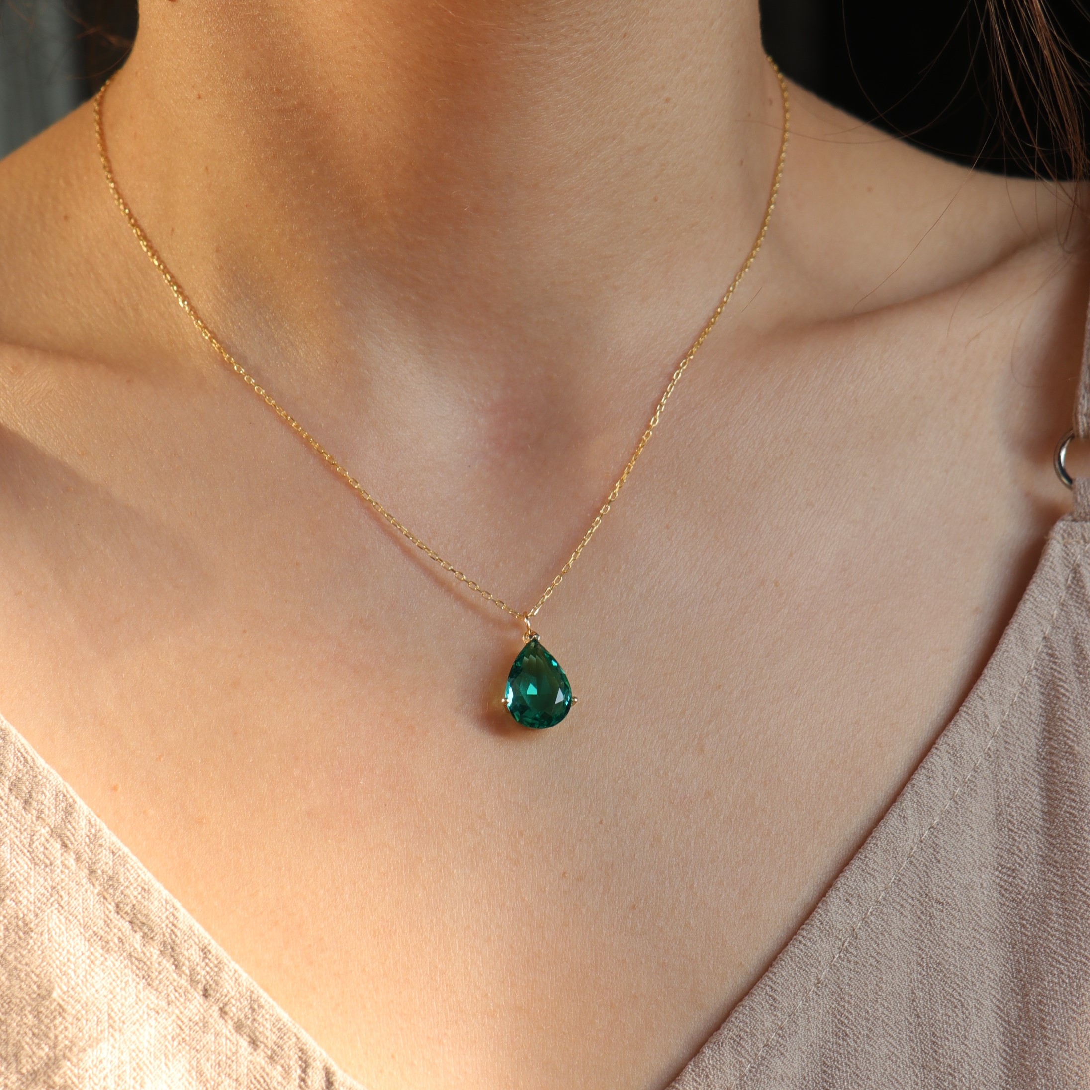 Drop Emerald Necklace (925-Gold Plated)