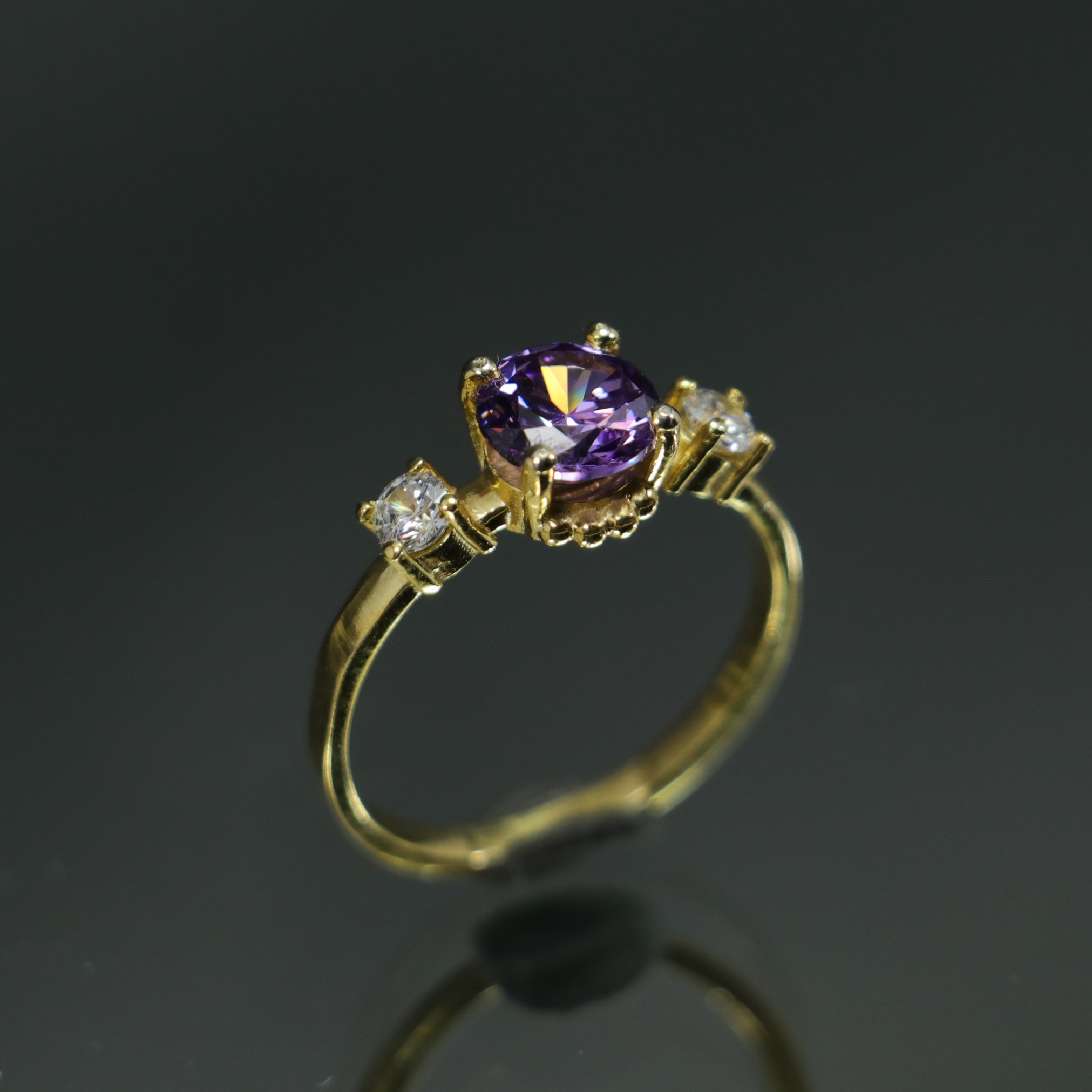 18K Gold Plated Amethyst Stone 925 Sterling Silver Ring