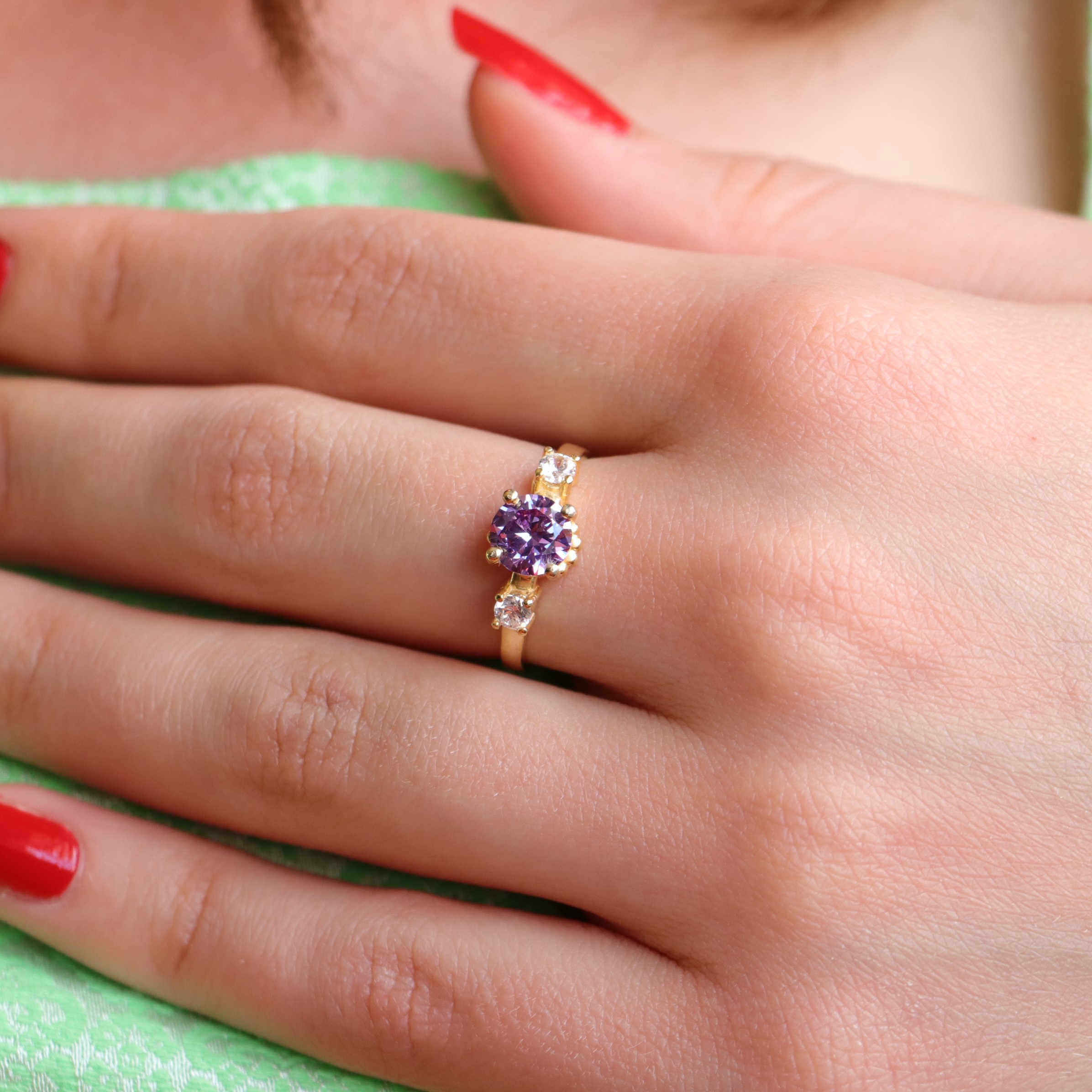 18K Gold Plated Amethyst Stone 925 Sterling Silver Ring