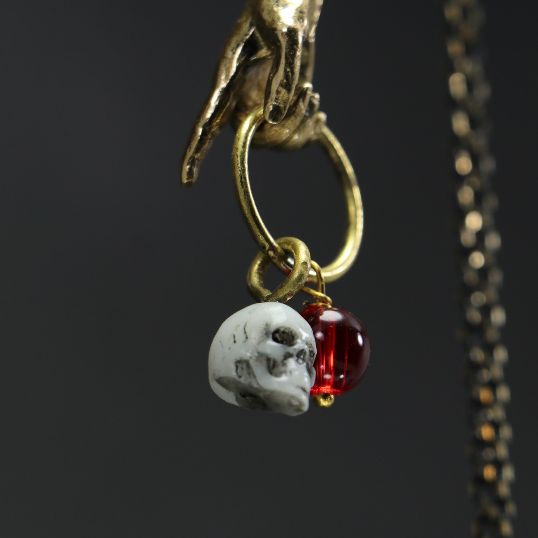Hand and Skull Garnet Stone Necklace