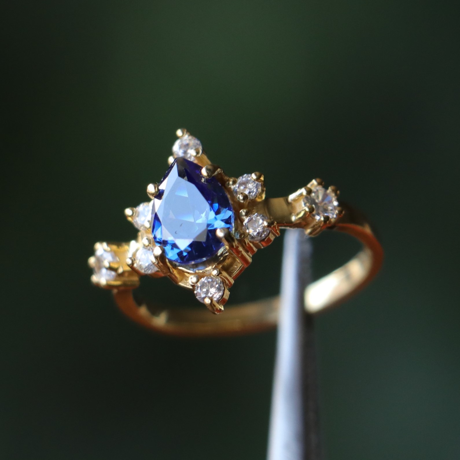 Lab. Sapphire and Swarovski 925 Sterling Silver Gold Plated Ring