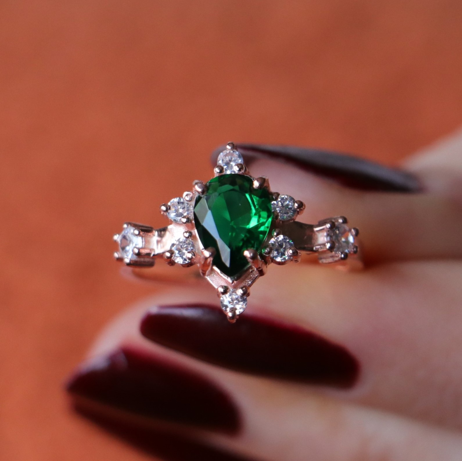 Lab. Emerald and Swarovski 925 Sterling Silver Gold Plated Ring
