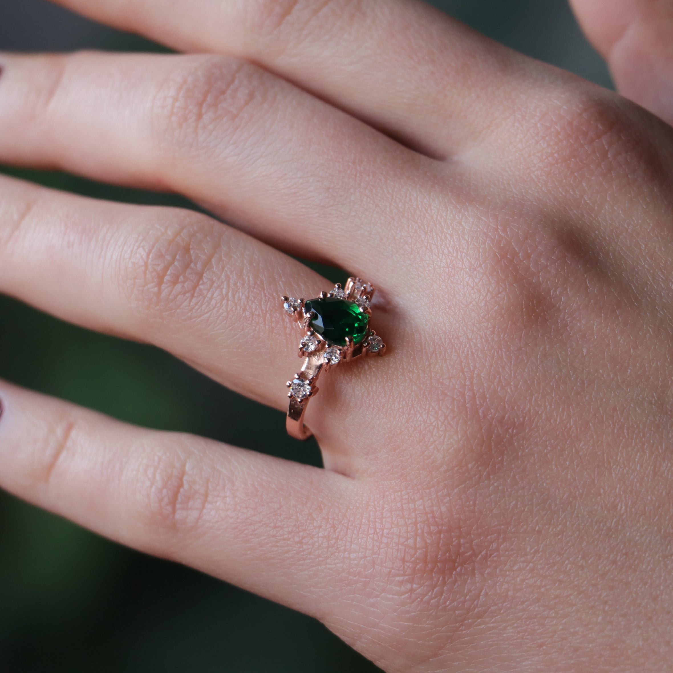Lab. Emerald and Swarovski 925 Sterling Silver Gold Plated Ring