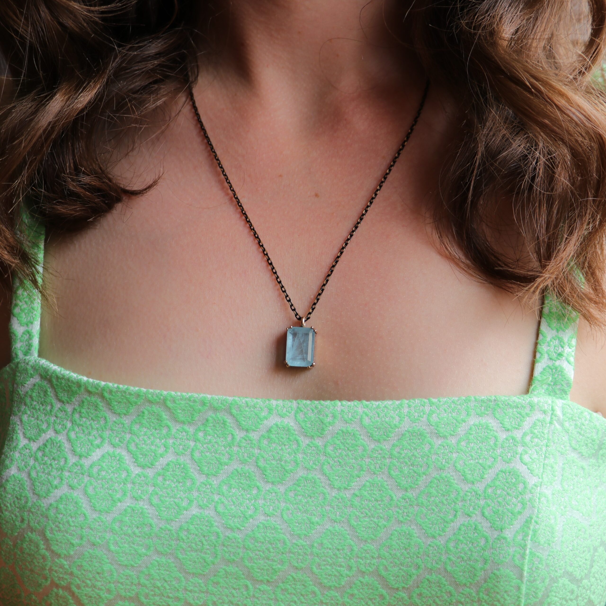 Emerald Cut Root Aquamarine ( Healing ) Necklace