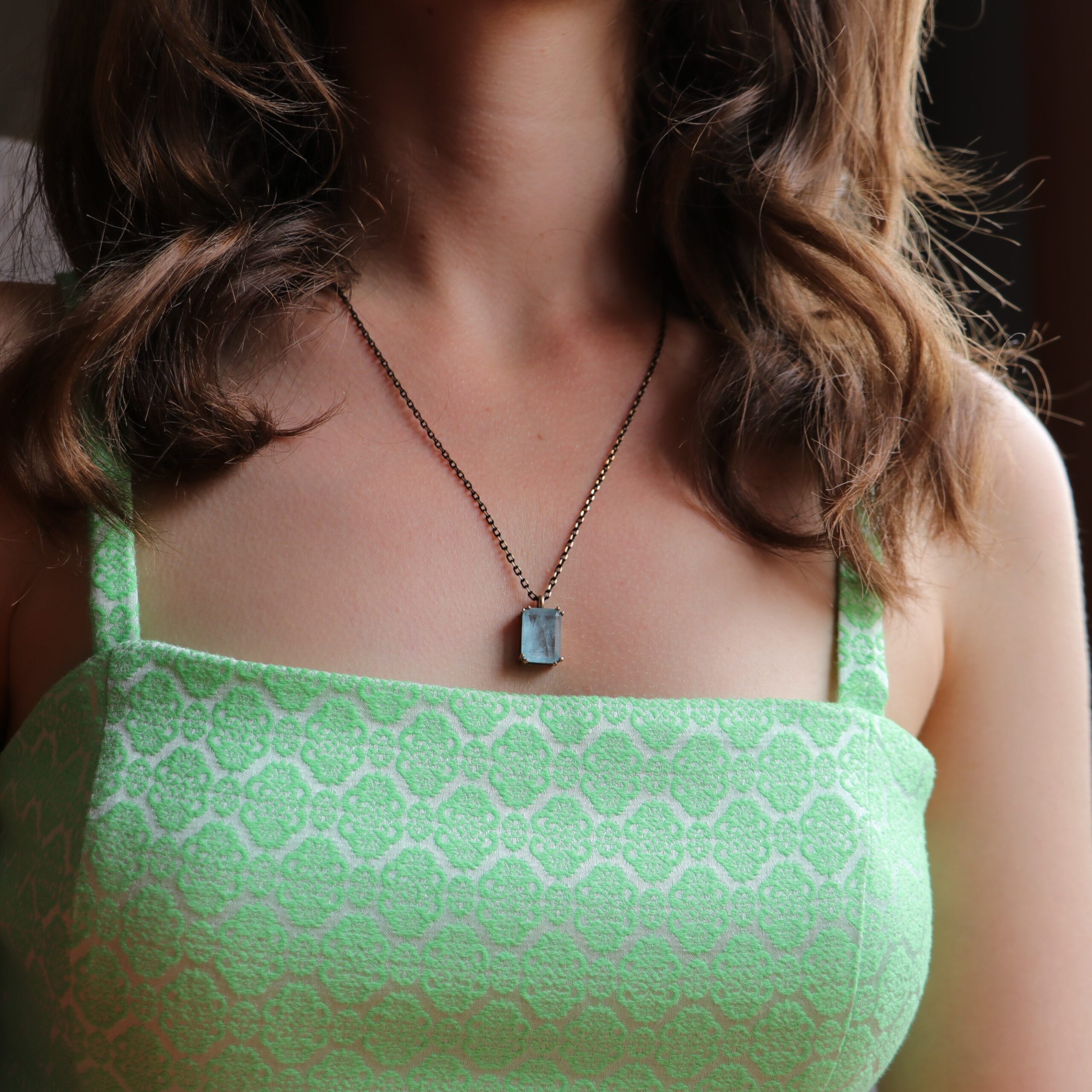Emerald Cut Root Aquamarine ( Healing ) Necklace