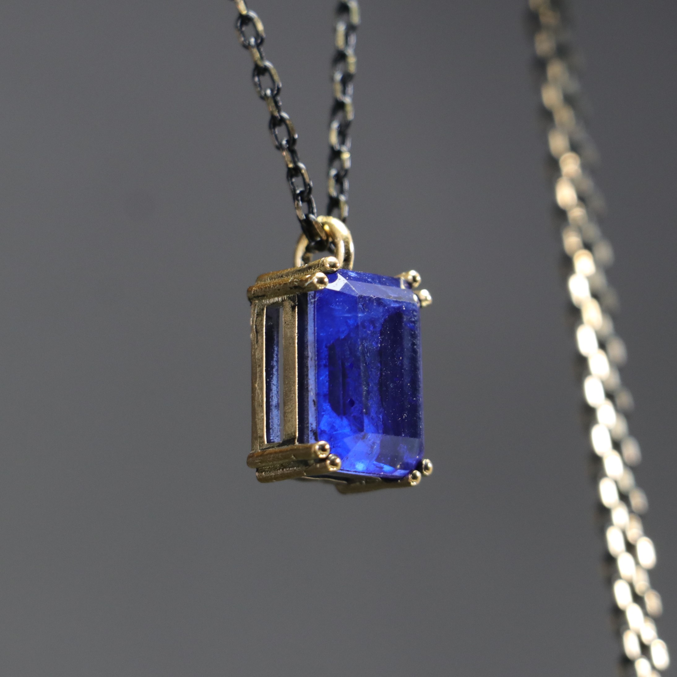 Emerald Cut Lab. Sapphire Necklace