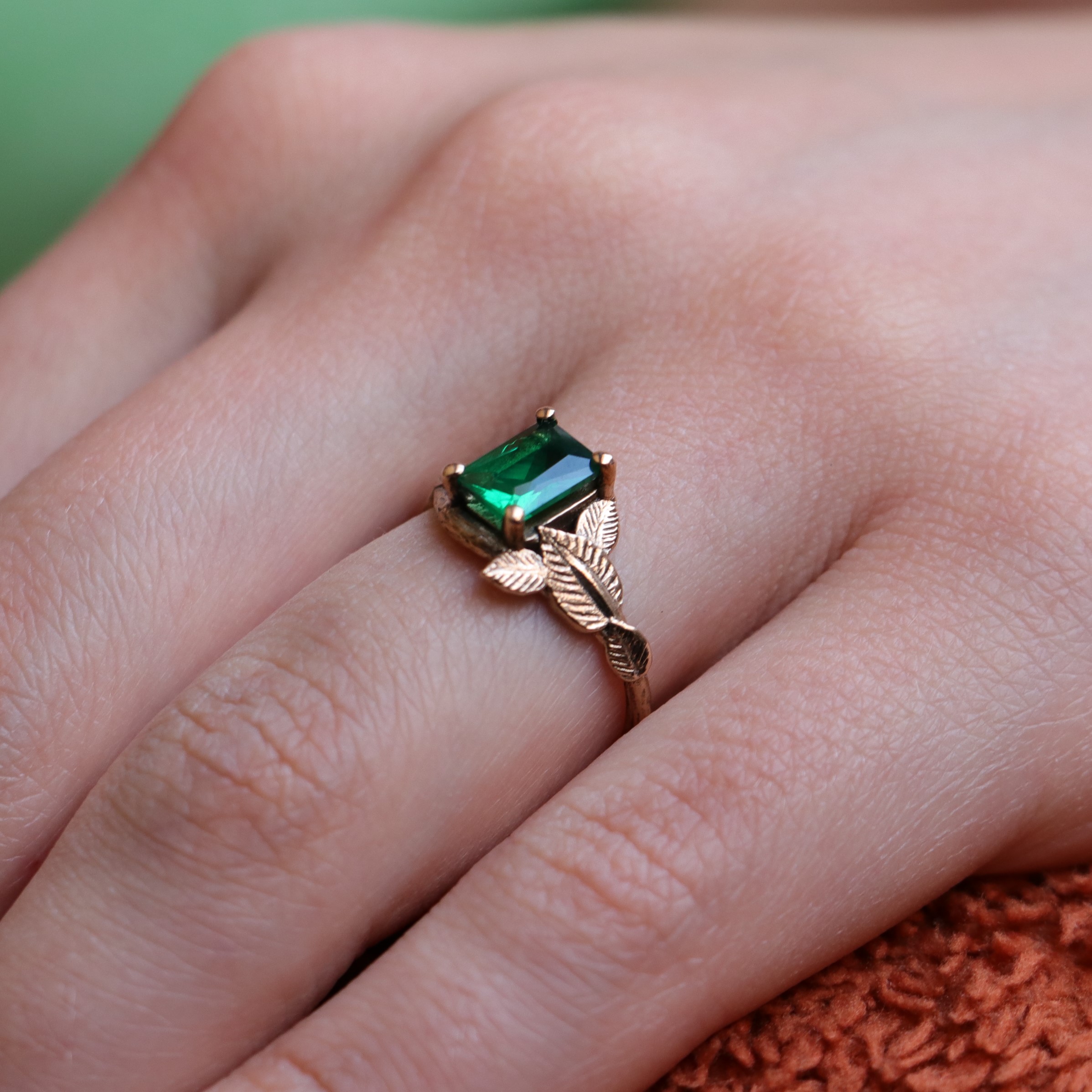 Emerald Ruby Leaf Ring