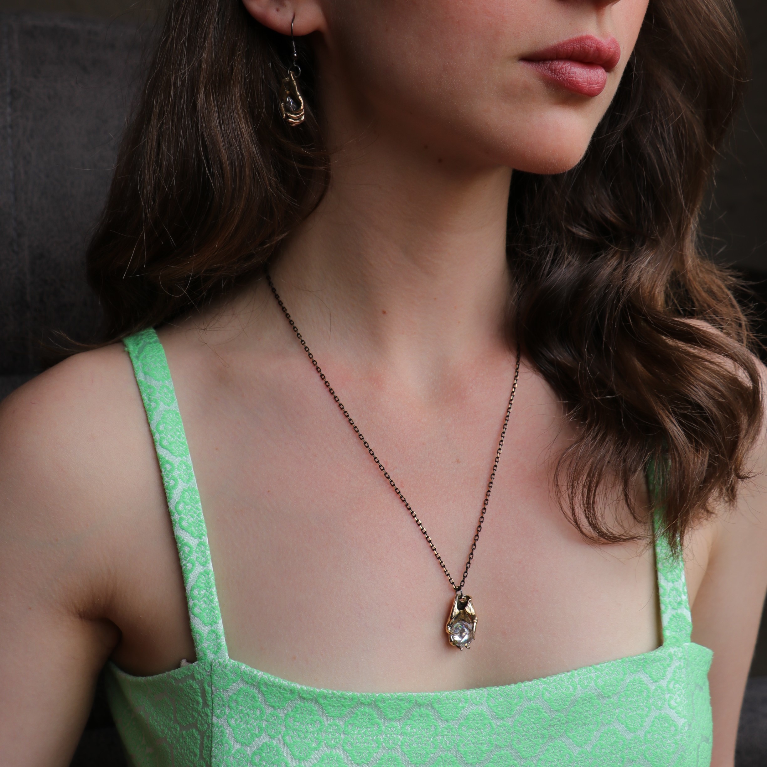 One Hand Emerald Garnet Necklace