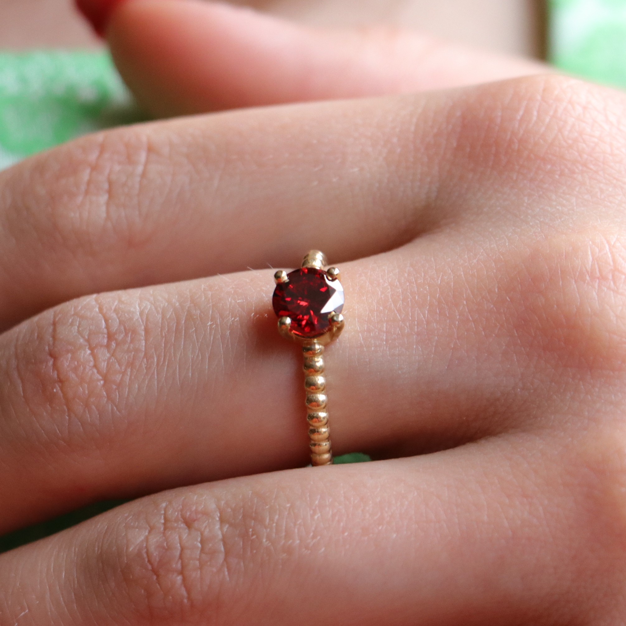 Lab. Ruby Daily Elegant Ring 925 Sterling Silver Gold Plated
