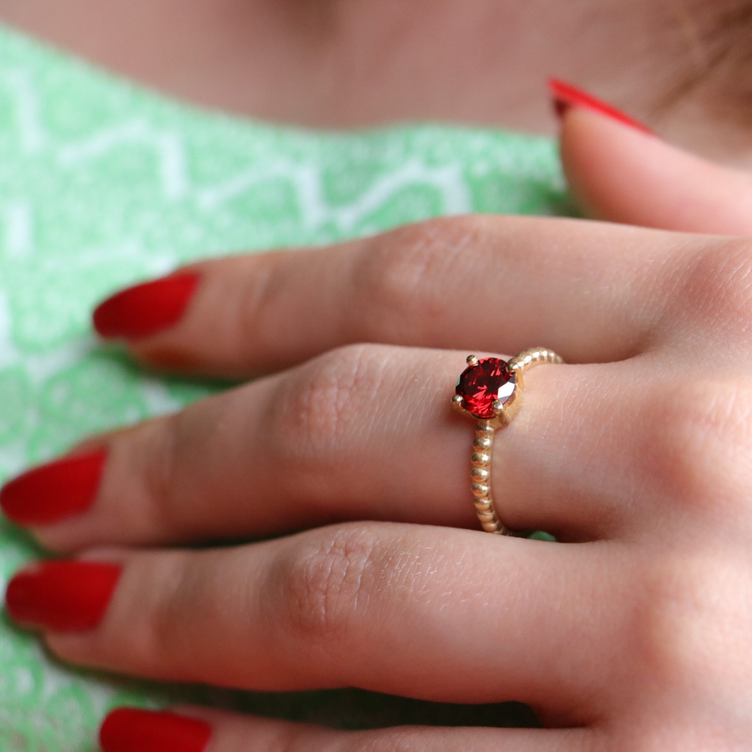 Lab. Ruby Daily Elegant Ring 925 Sterling Silver Gold Plated