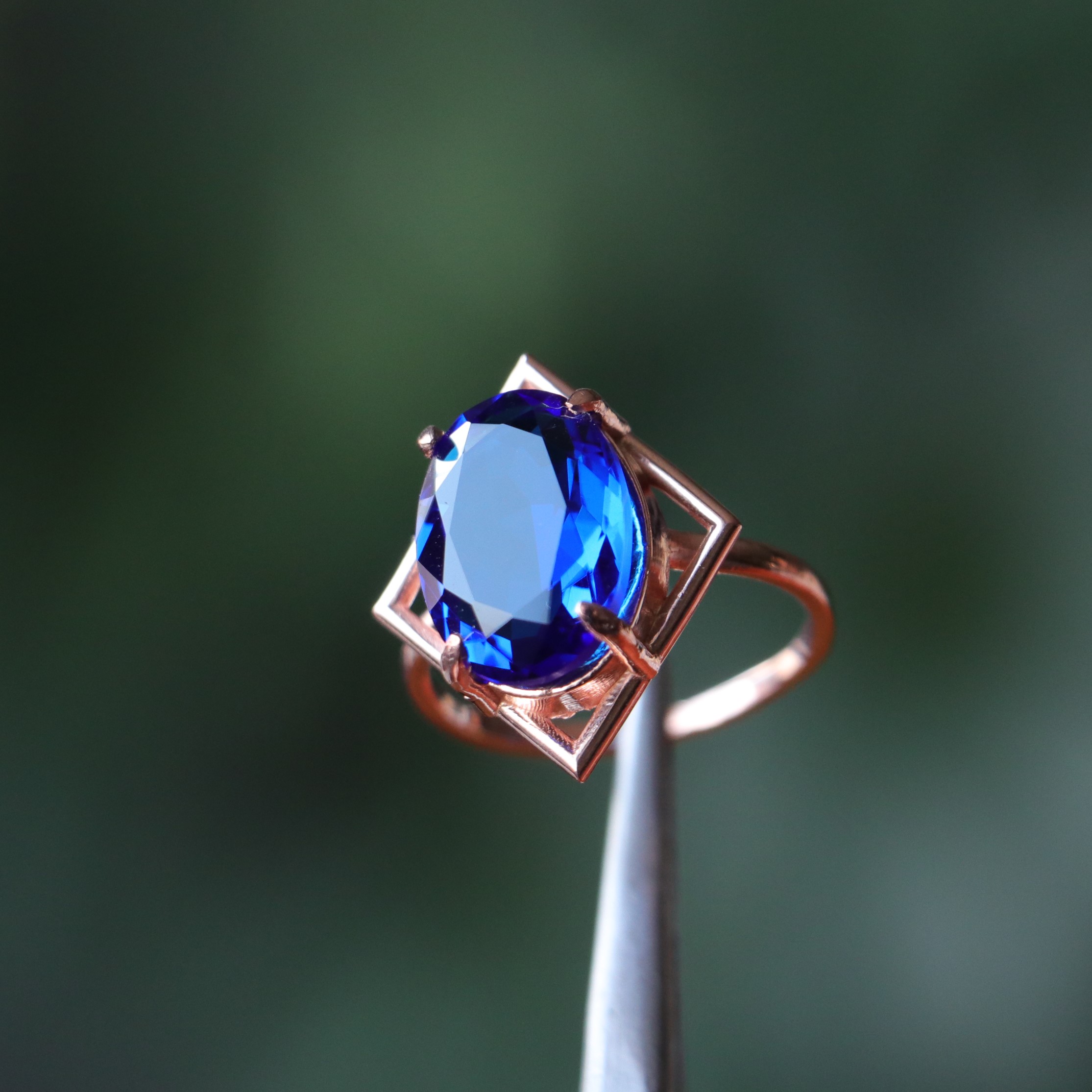 Oval Lab. Sapphire 925 Sterling Silver Rose Gold Plated Ring
