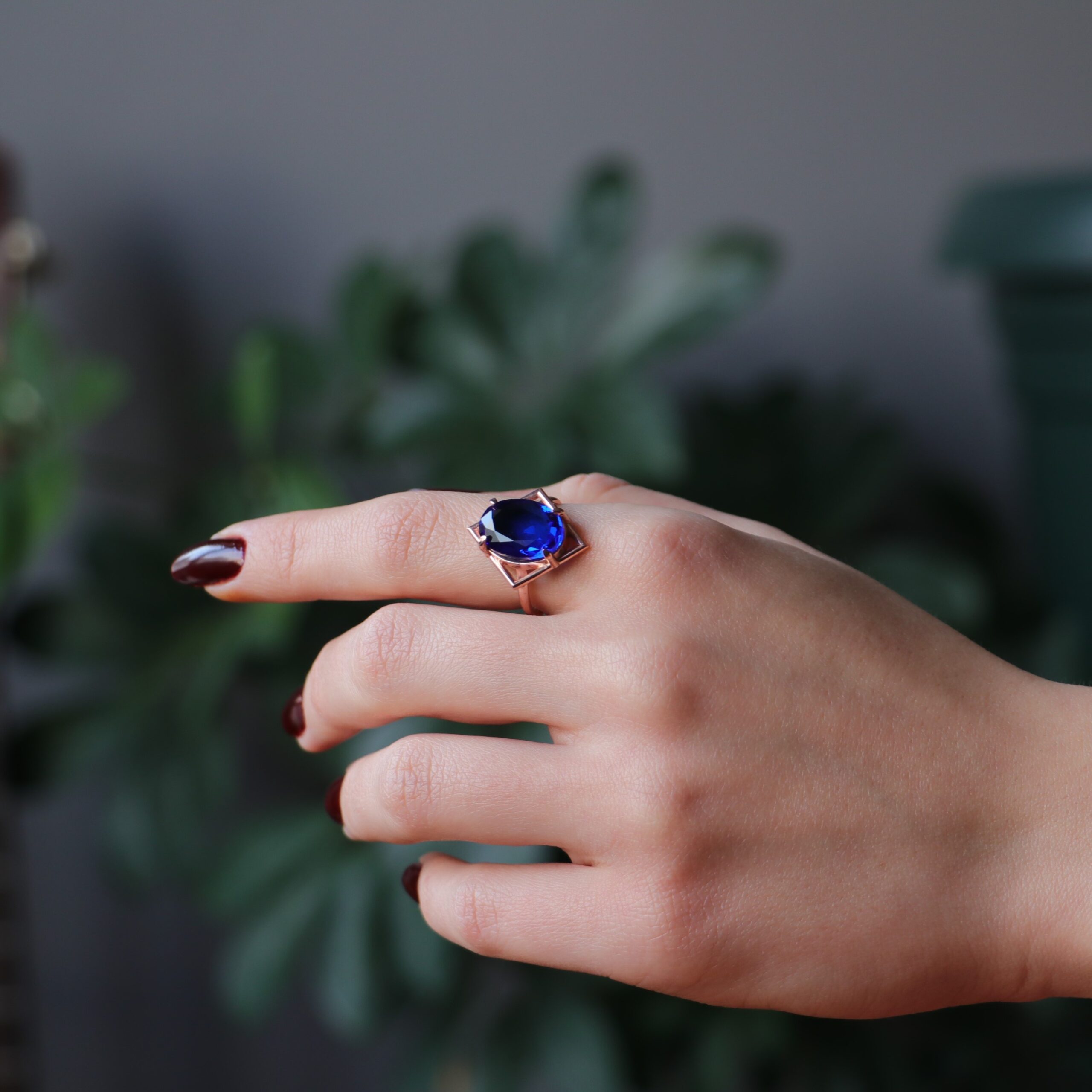 Oval Lab. Sapphire 925 Sterling Silver Rose Gold Plated Ring