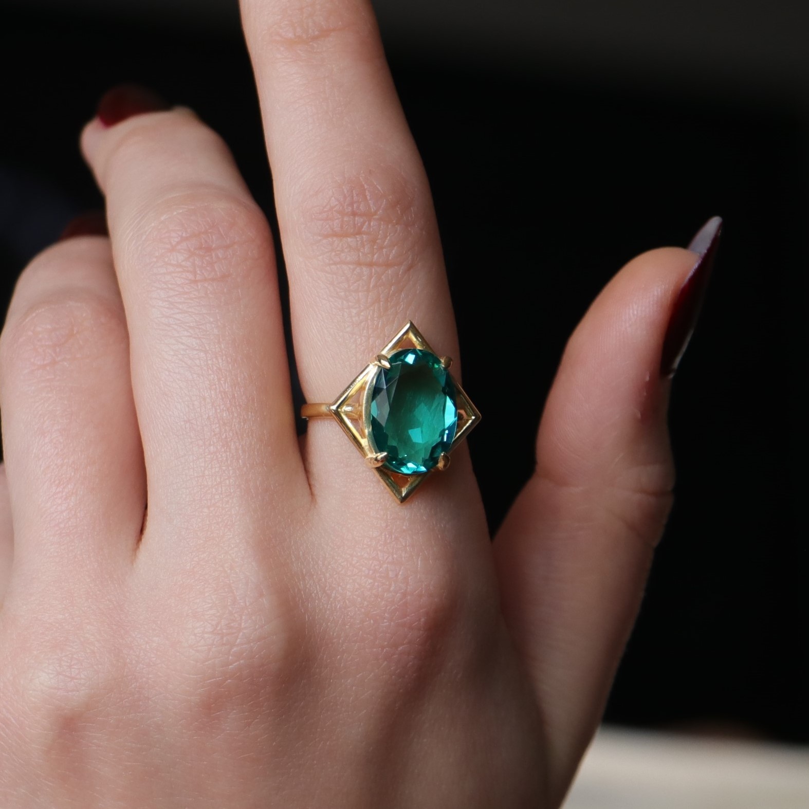 Oval Jade 925 Sterling Silver Gold Plated Ring