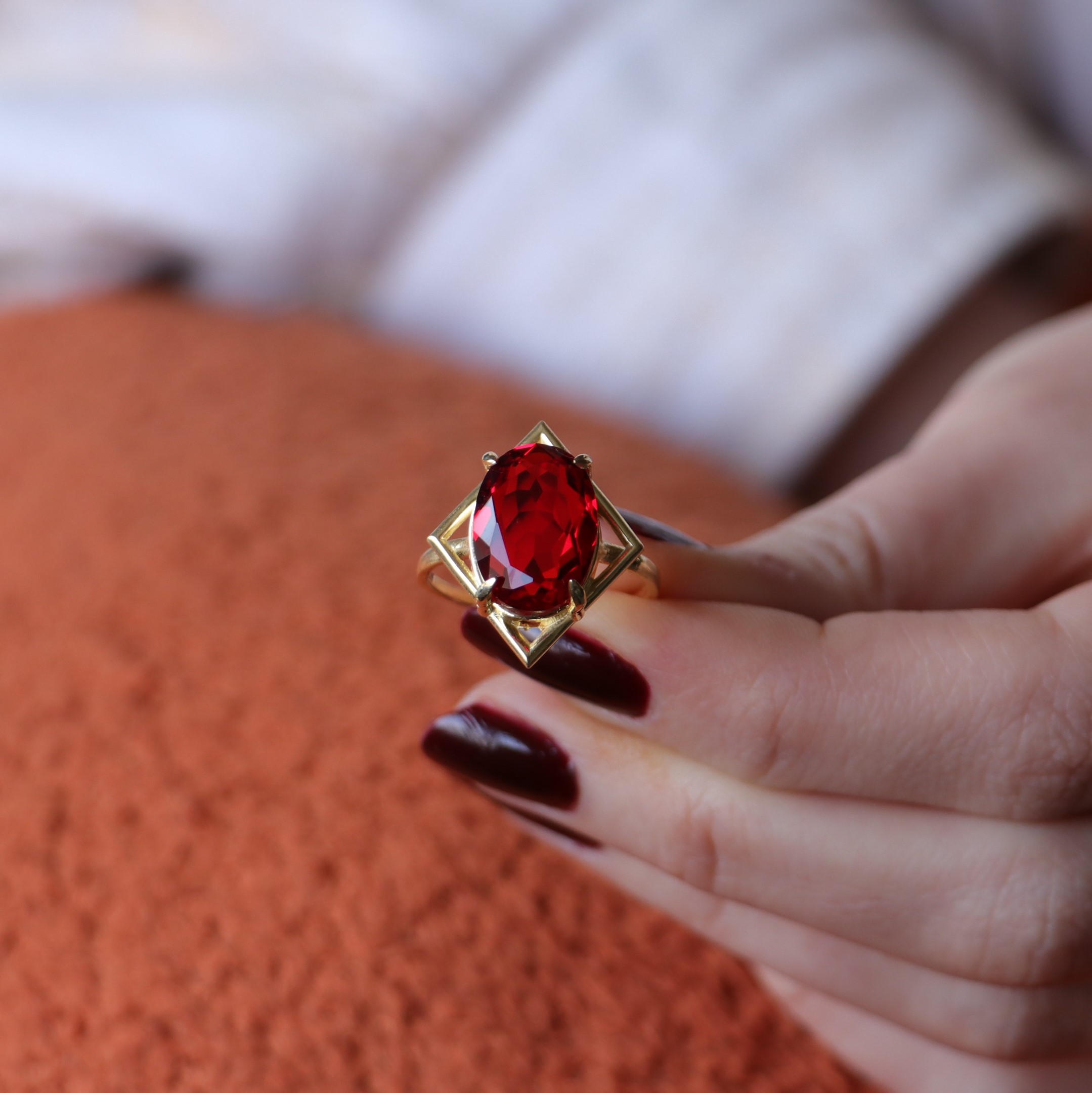 Oval Garnet 925 Sterling Silver Gold Plated Ring
