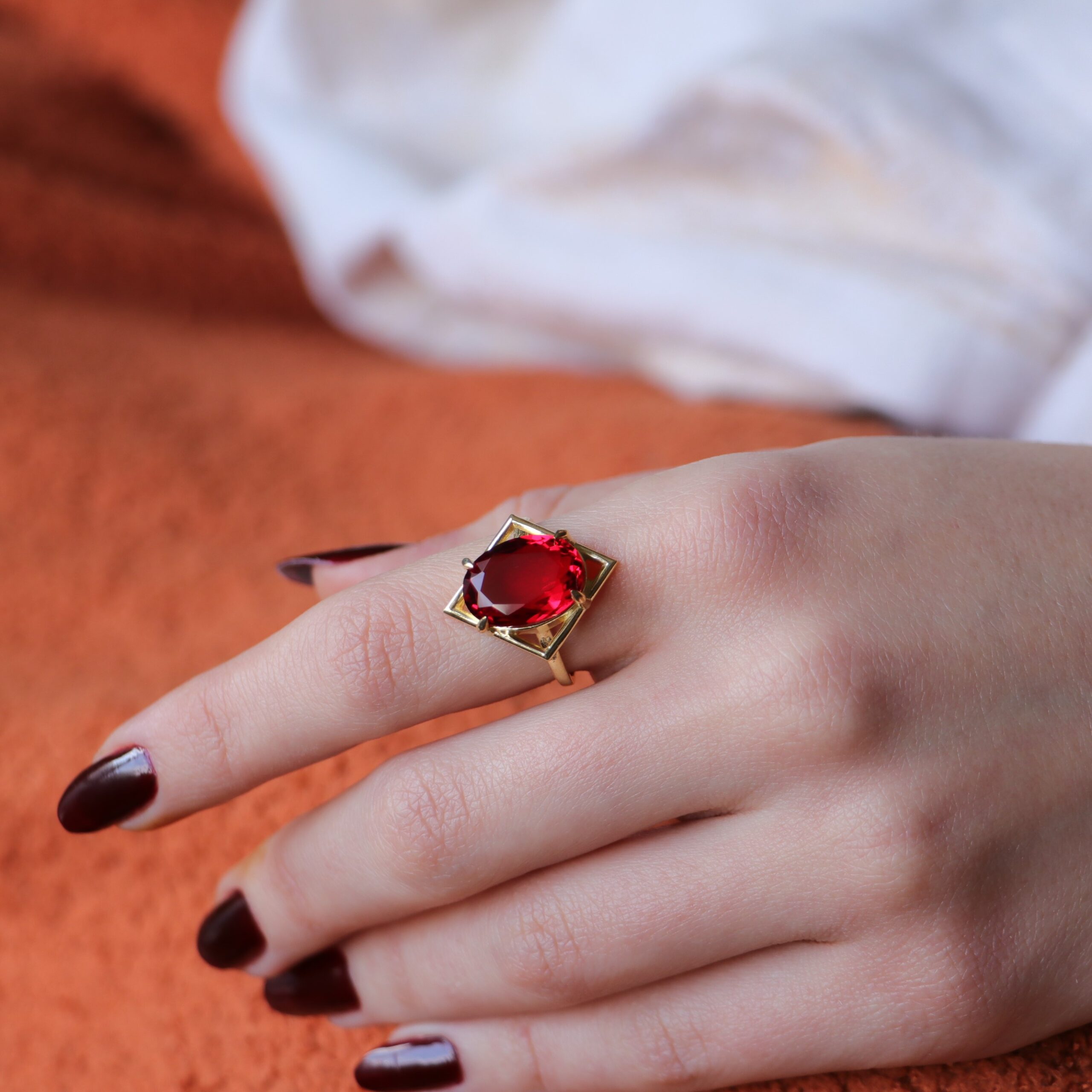Oval Garnet 925 Sterling Silver Gold Plated Ring