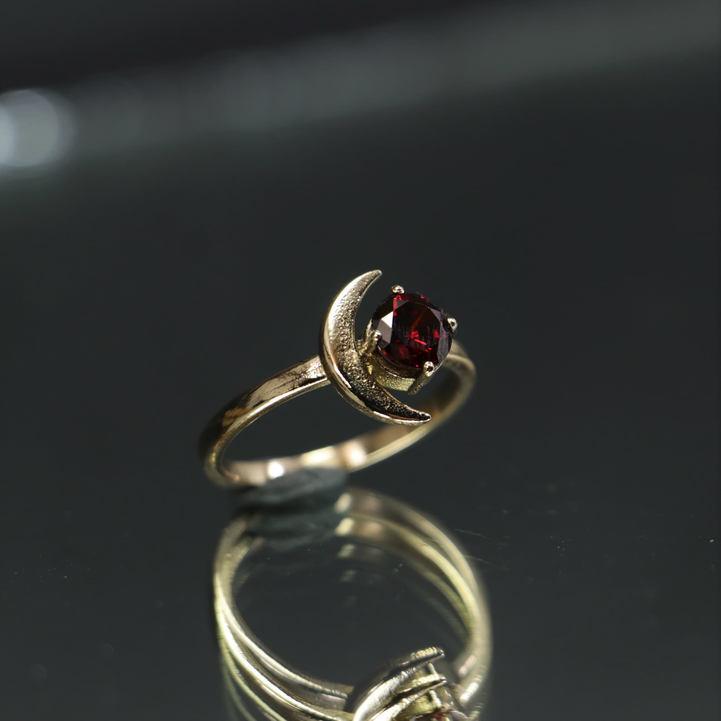 Crescent Garnet Ring
