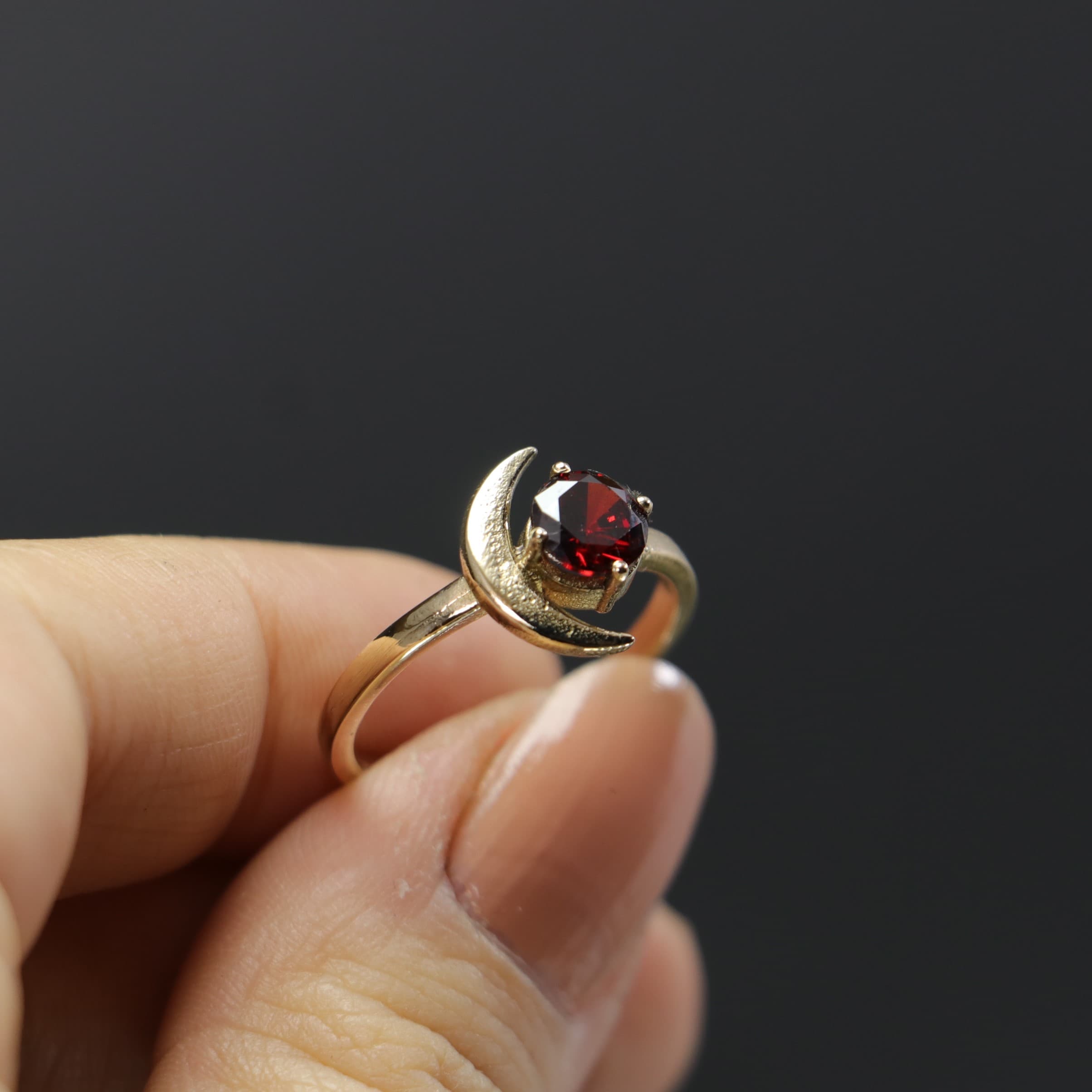 Crescent Garnet Ring