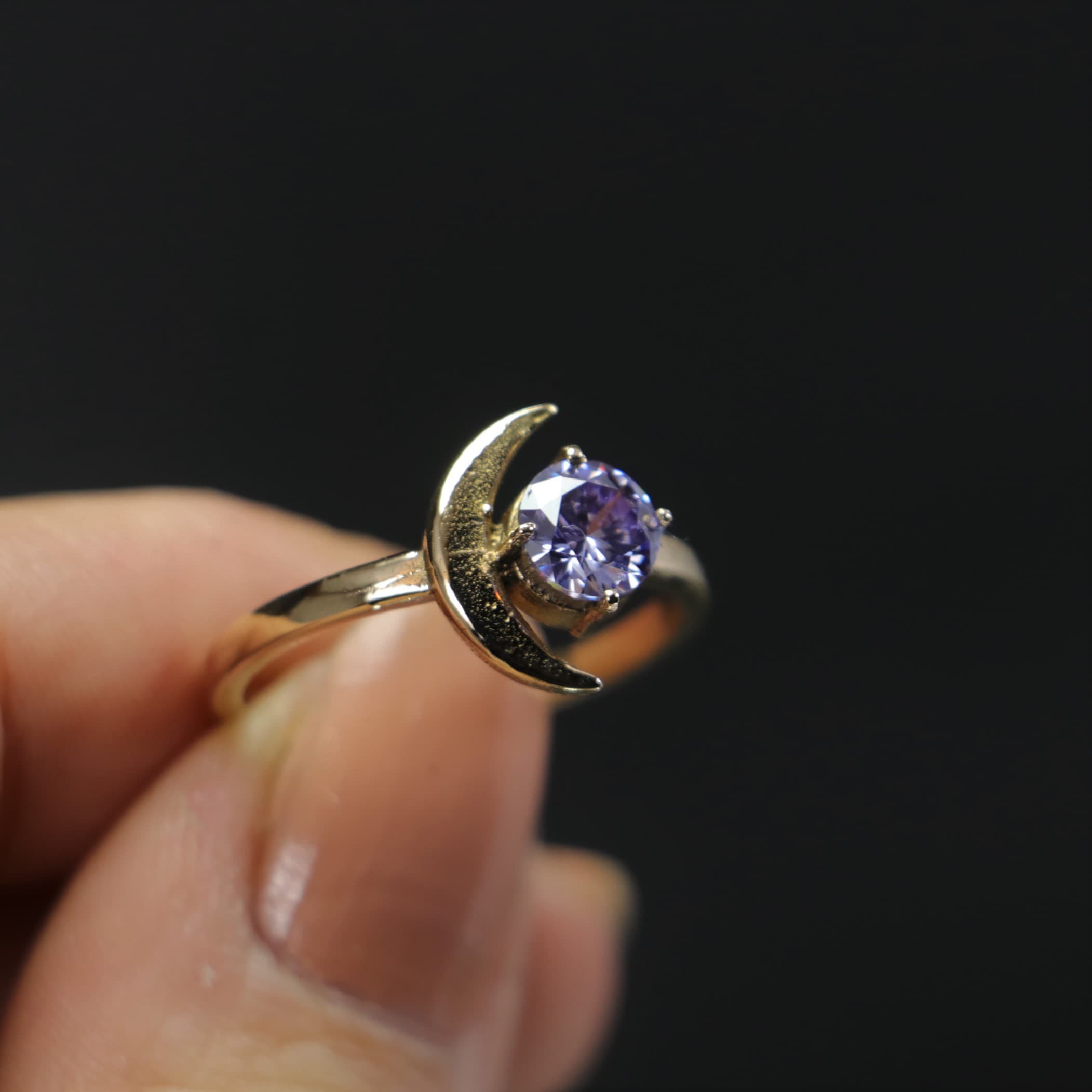 Crescent Pink Amethyst Ring
