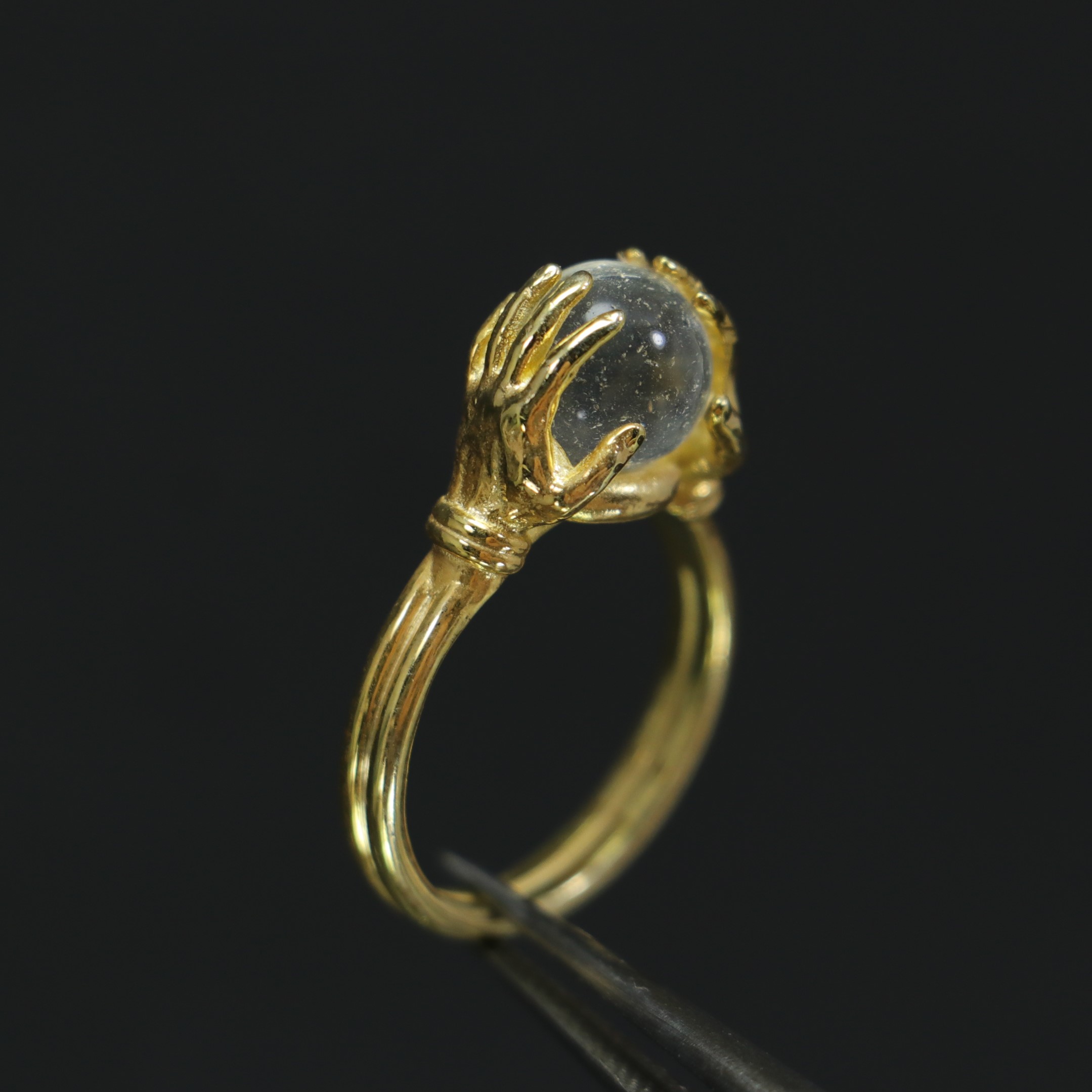 Clear Quartz 925 Sterling Silver Gold Plated Ring Between Hands